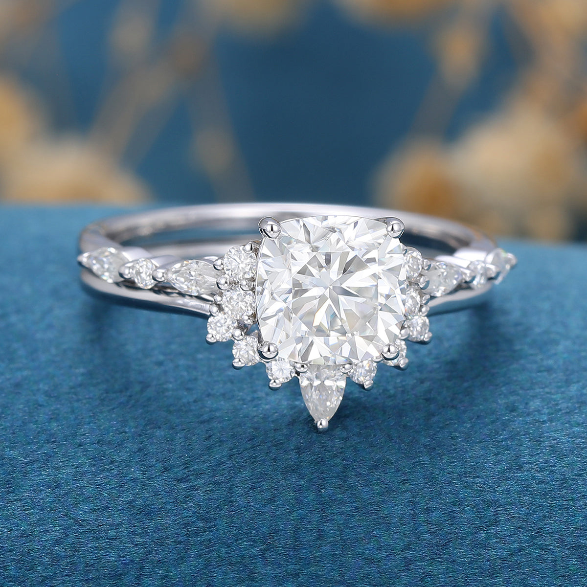 1.21 CT Cushion Shaped Moissanite Cluster Bridal Set - Camila Brown