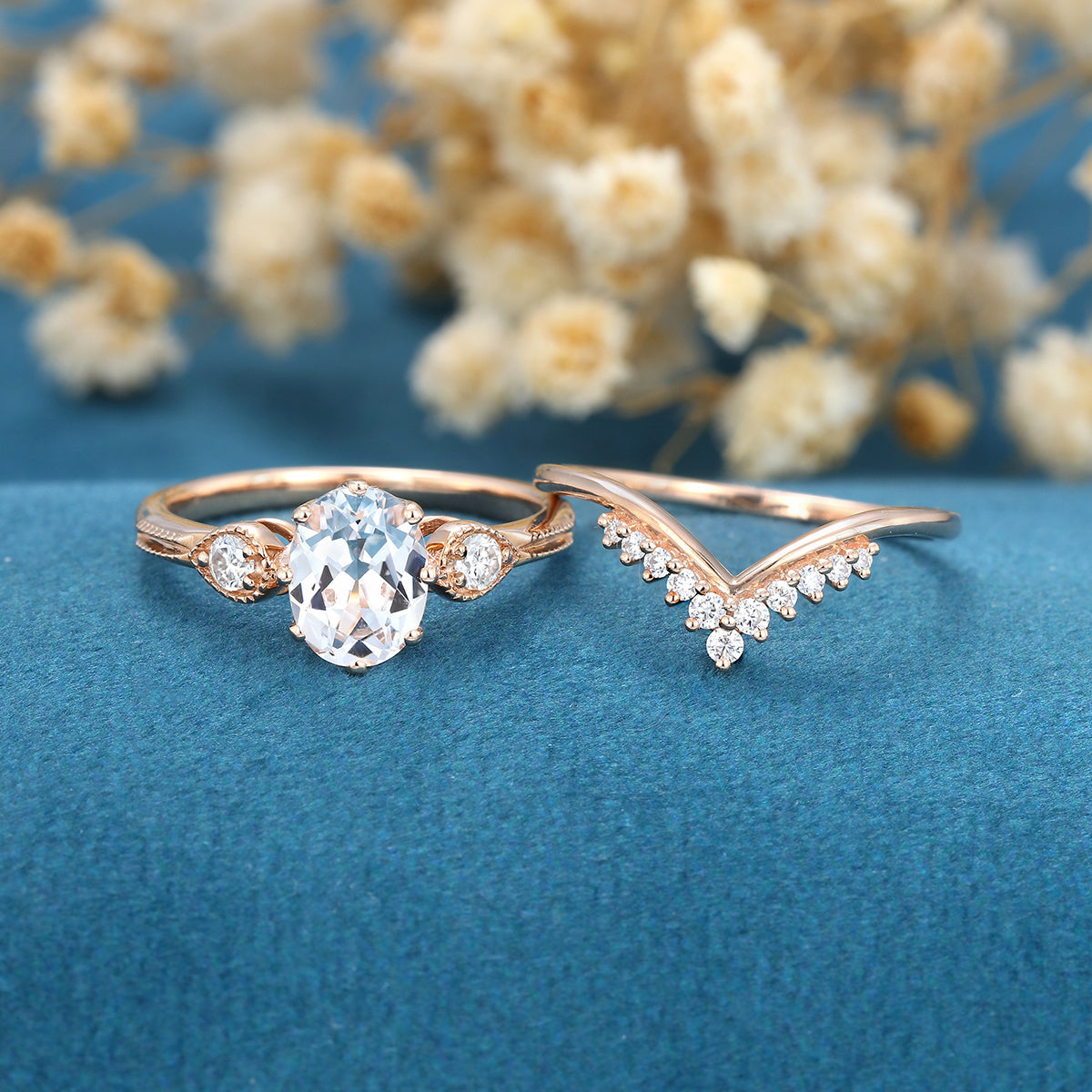 1.33 CT Oval Shaped Moissanite Three Stone Bridal Set - Camila Brown