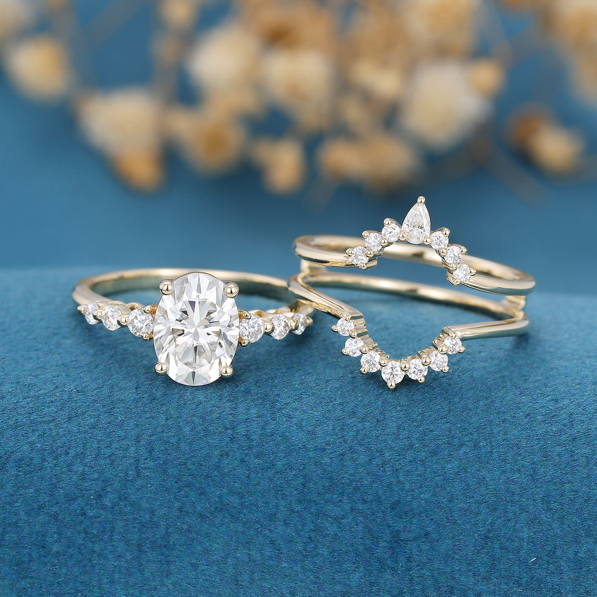 1.33 CT Oval Shaped Moissanite Solitaire Pave Bridal Set - Camila Brown