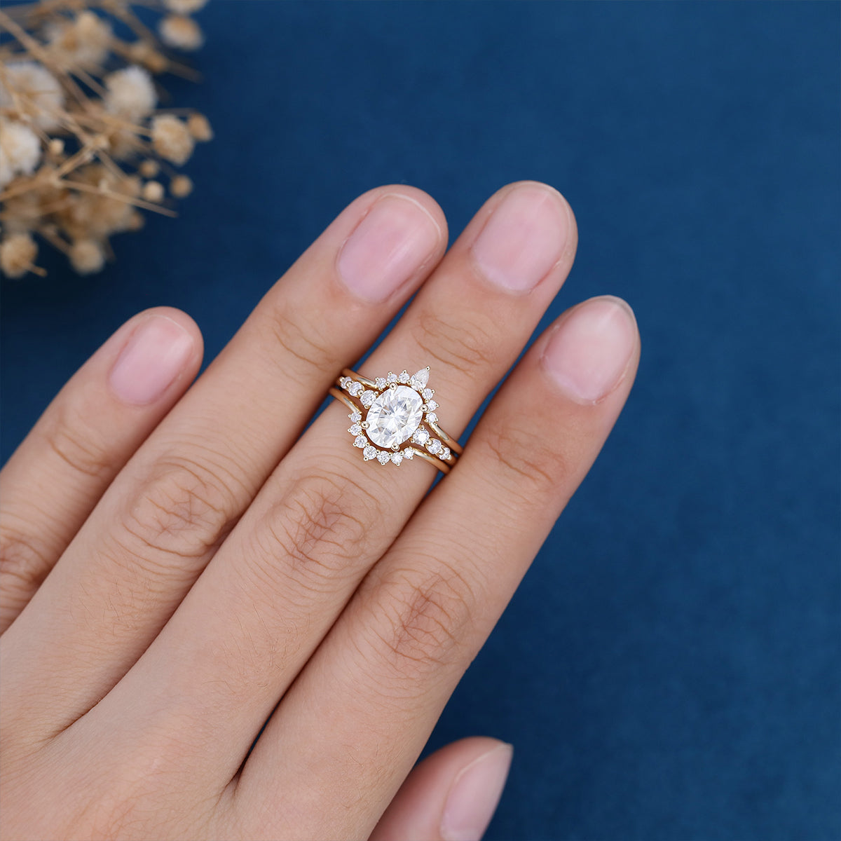 1.33 CT Oval Shaped Moissanite Solitaire Pave Bridal Set - Camila Brown