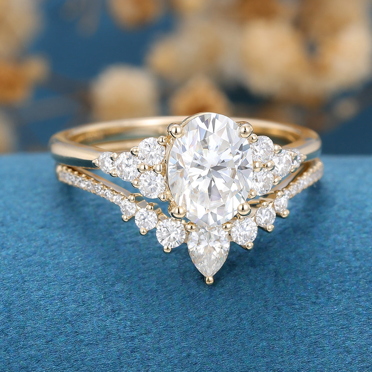 1.33 CT Oval Shaped Moissanite Cluster Bridal Set - Camila Brown