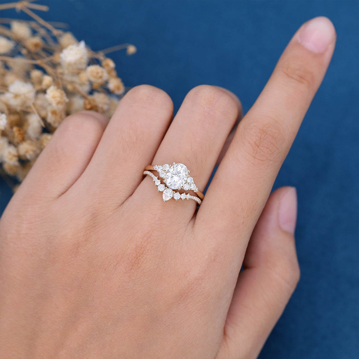 1.33 CT Oval Shaped Moissanite Cluster Bridal Set - Camila Brown