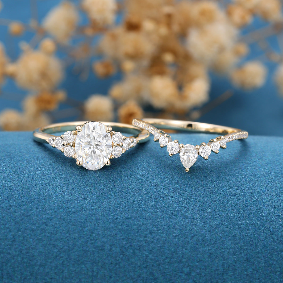 1.33 CT Oval Shaped Moissanite Cluster Bridal Set - Camila Brown