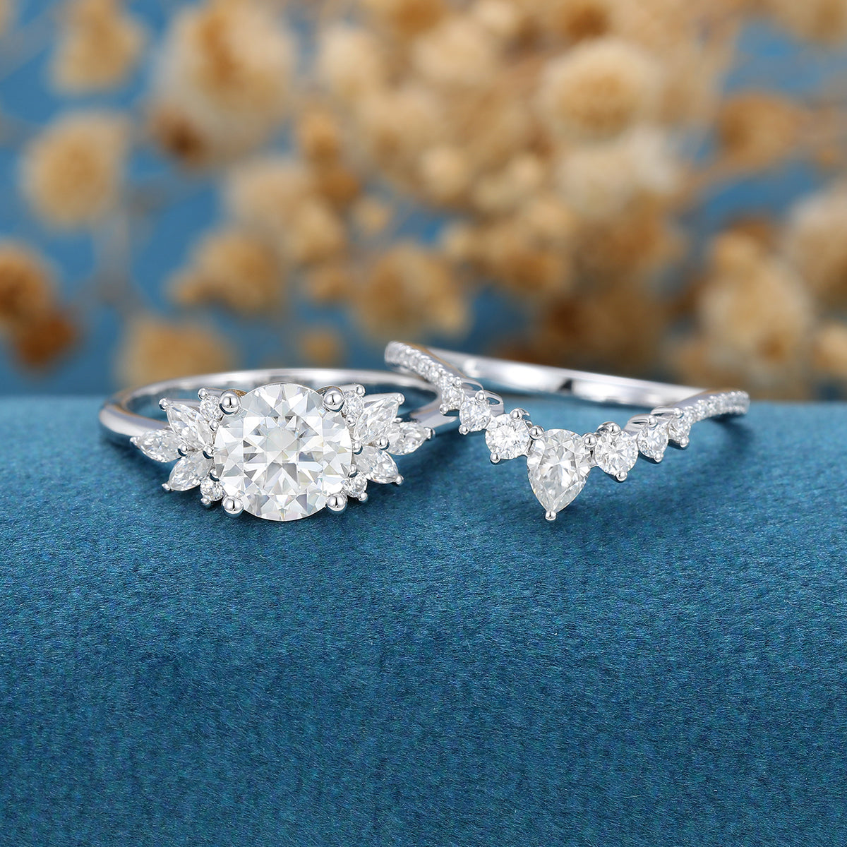 0.88 CT Round Shaped Moissanite Cluster Bridal Set - Camila Brown