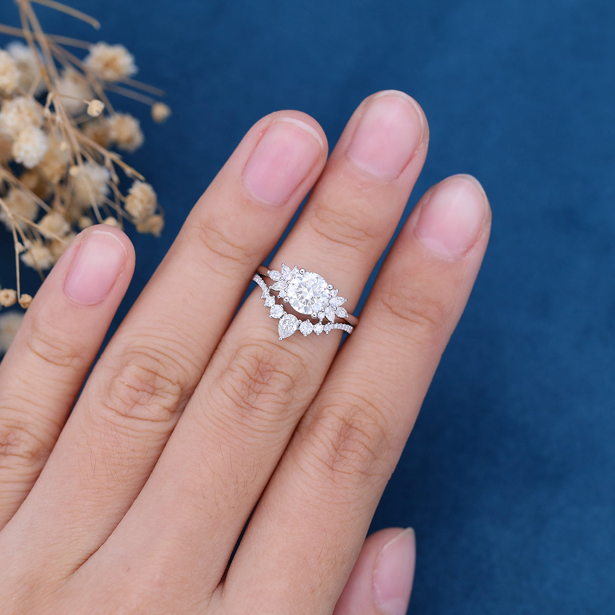 0.88 CT Round Shaped Moissanite Cluster Bridal Set - Camila Brown