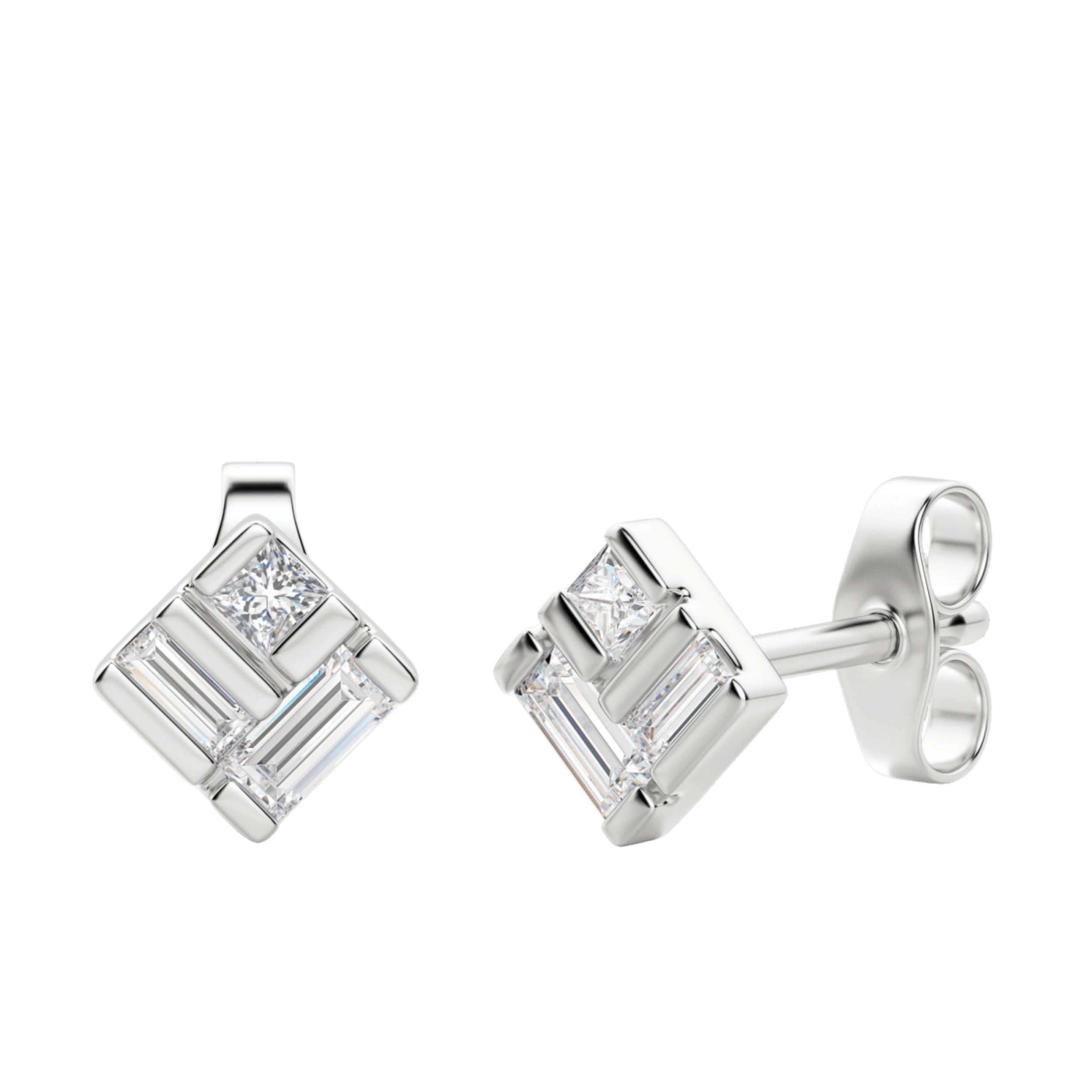 0.40 TCW Princess & Straight Baguette Cut Moissanite Bar Setting Stud Earrings - Camila Brown