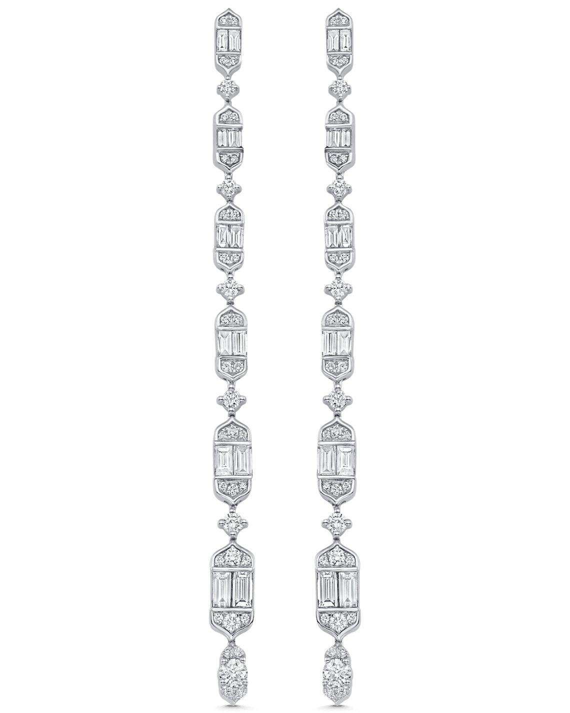 2.20 TCW Round & Baguette Moissanite Diamond Long Drop Earrings - Camila Brown