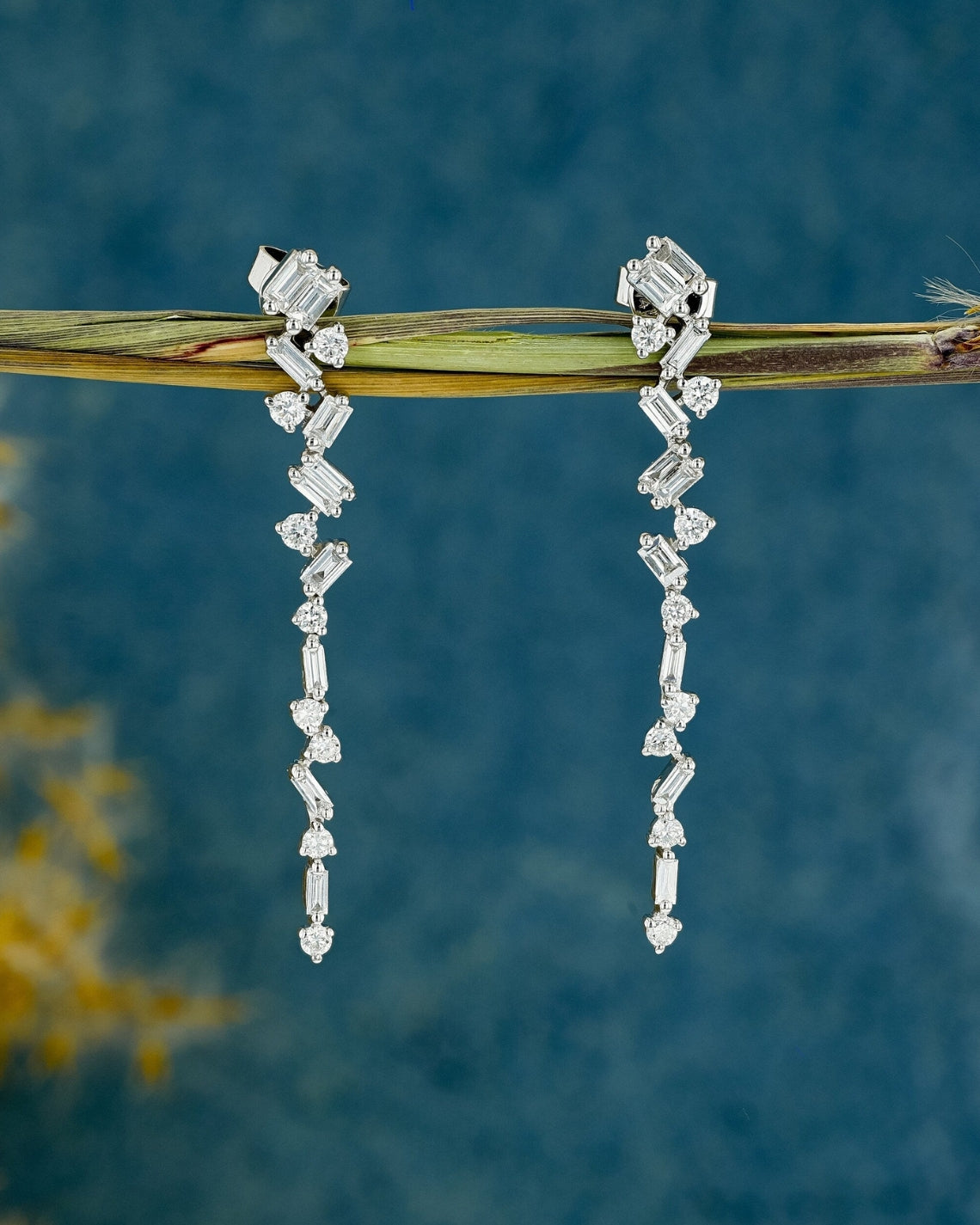 0.77 TCW Round & Baguette Moissanite Diamond Dangle Droop Earrings - Camila Brown