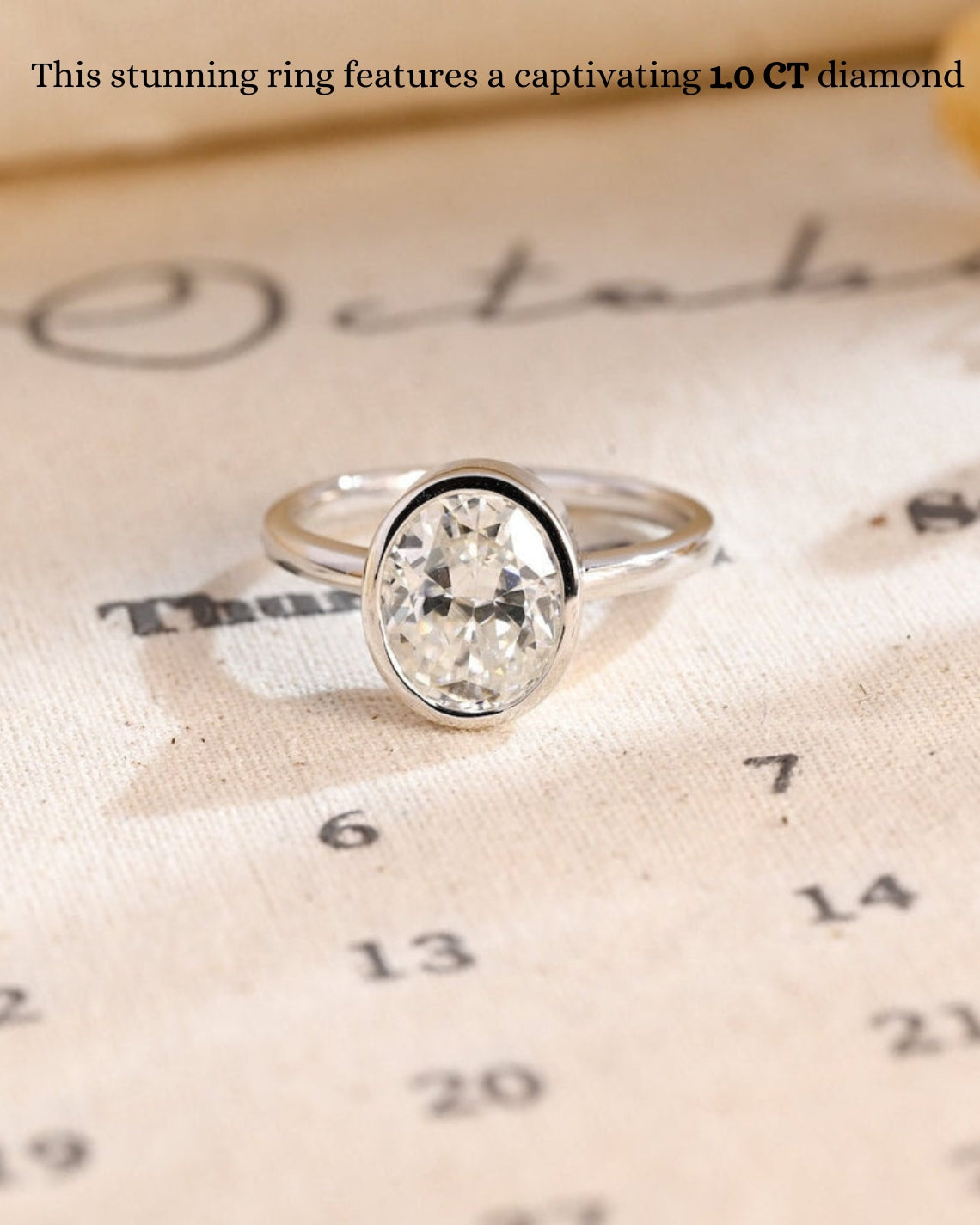 1.0 CT Oval F/VS1 CVD Diamond Bezel Solitaire Engagement Ring - Camila Brown