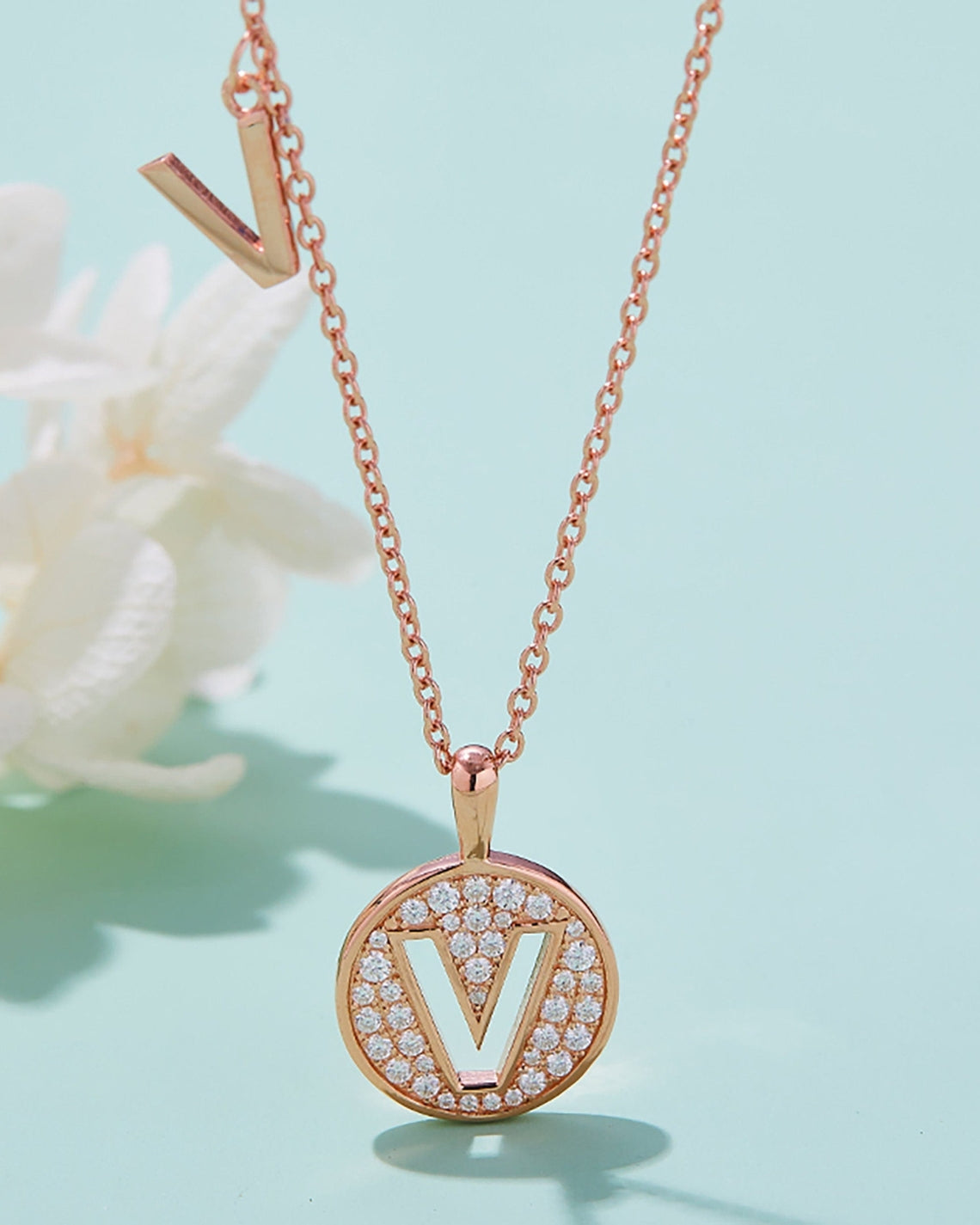 Customized "V" Letter Moissanite Diamond Necklace - Camila Brown