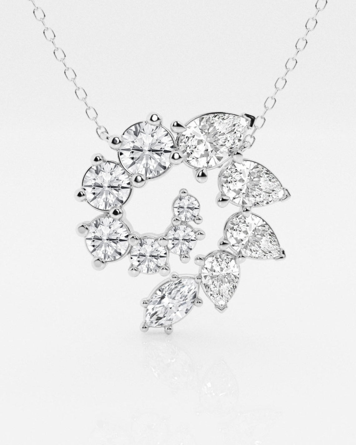 3.6 TCW Round, Marquise & Pear Moissanite Diamond Swirl Necklace - Camila Brown