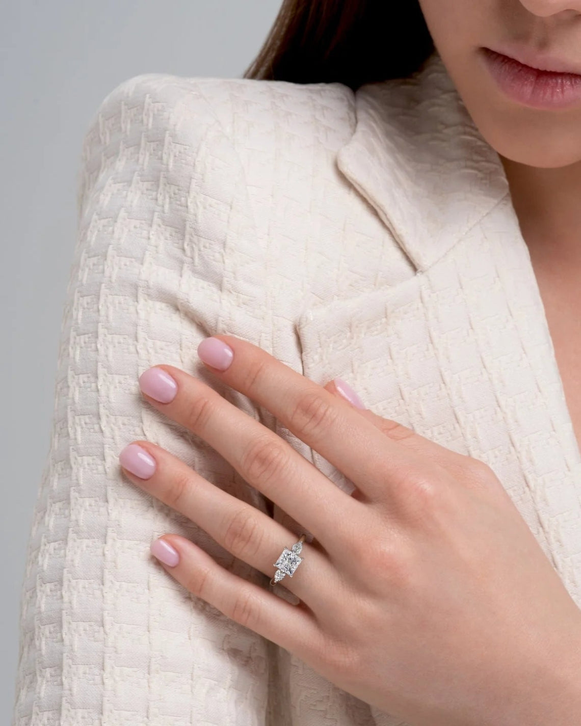 1.0 - 3.0 CT Princess Cut Lab Grown Diamond Three Stone Style Engagement Ring