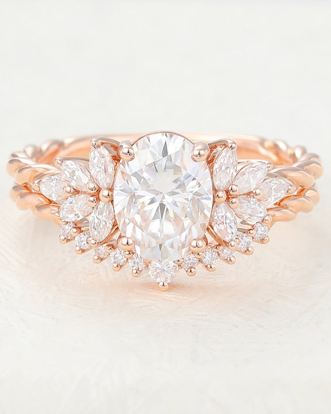 1.33 CT Oval Moissanite Cluster Bridal Ring Set - Camila Brown