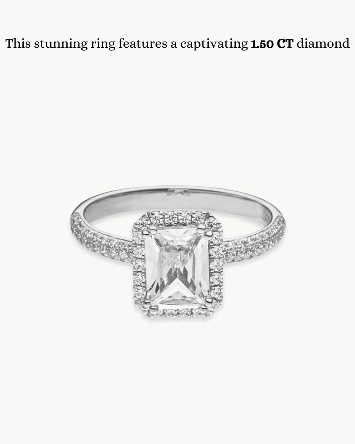 1.50 CT Emerald Cut E/VS1 CVD Diamond Halo Pave Setting Engagement Ring - Camila Brown