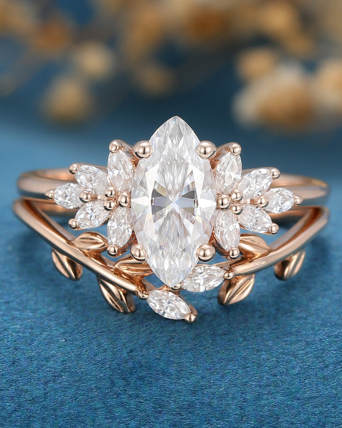 0.90 CT Marquise Shaped Moissanite Cluster Bridal Set - Camila Brown