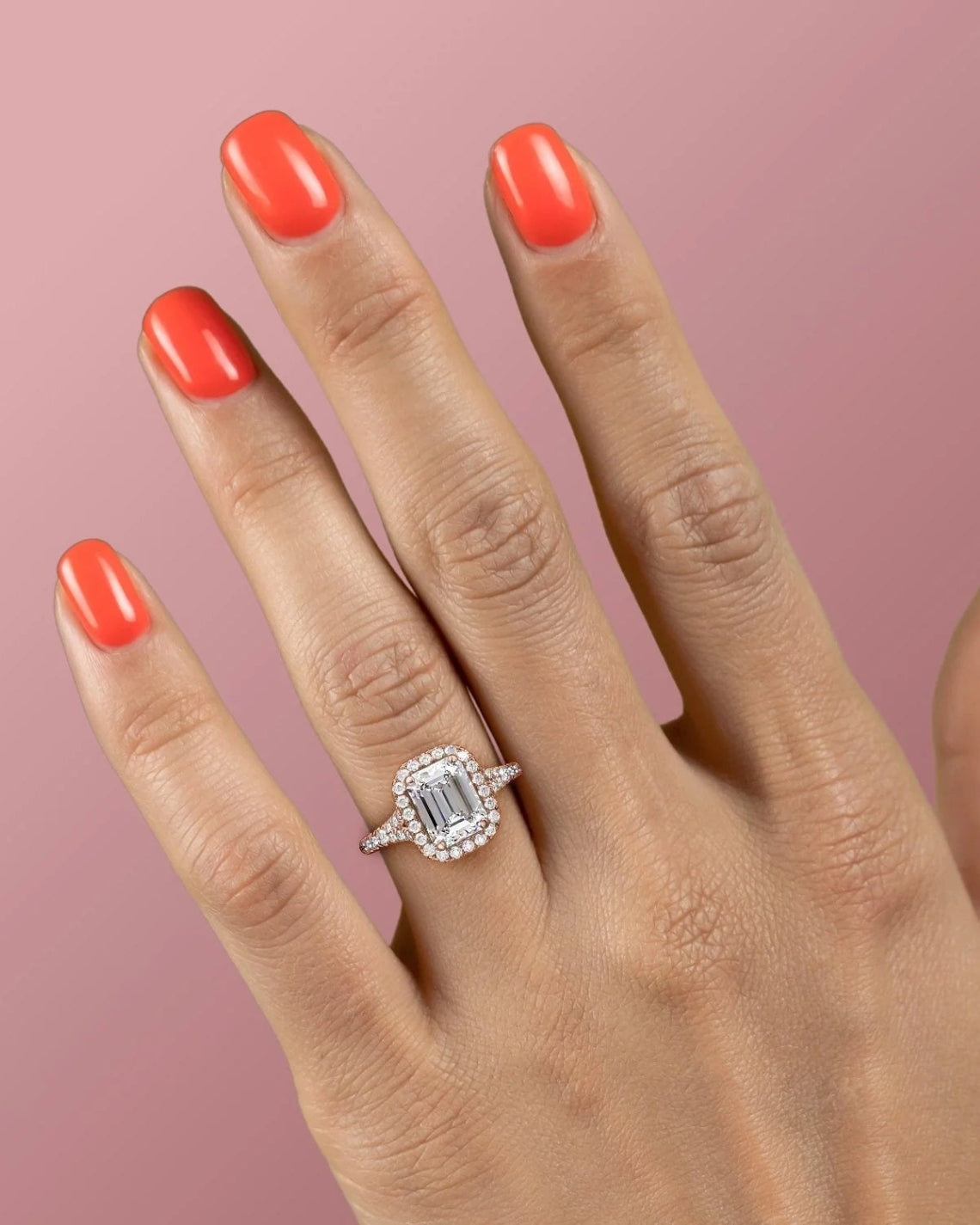 1.0 - 3.0 CT Emerald Cut Lab Grown Diamond Halo Split Shank Engagement Ring