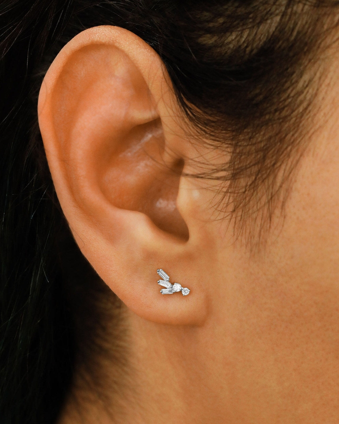 0.23 TCW Round & Baguette Moissanite Diamond Cluster Earrings - Camila Brown