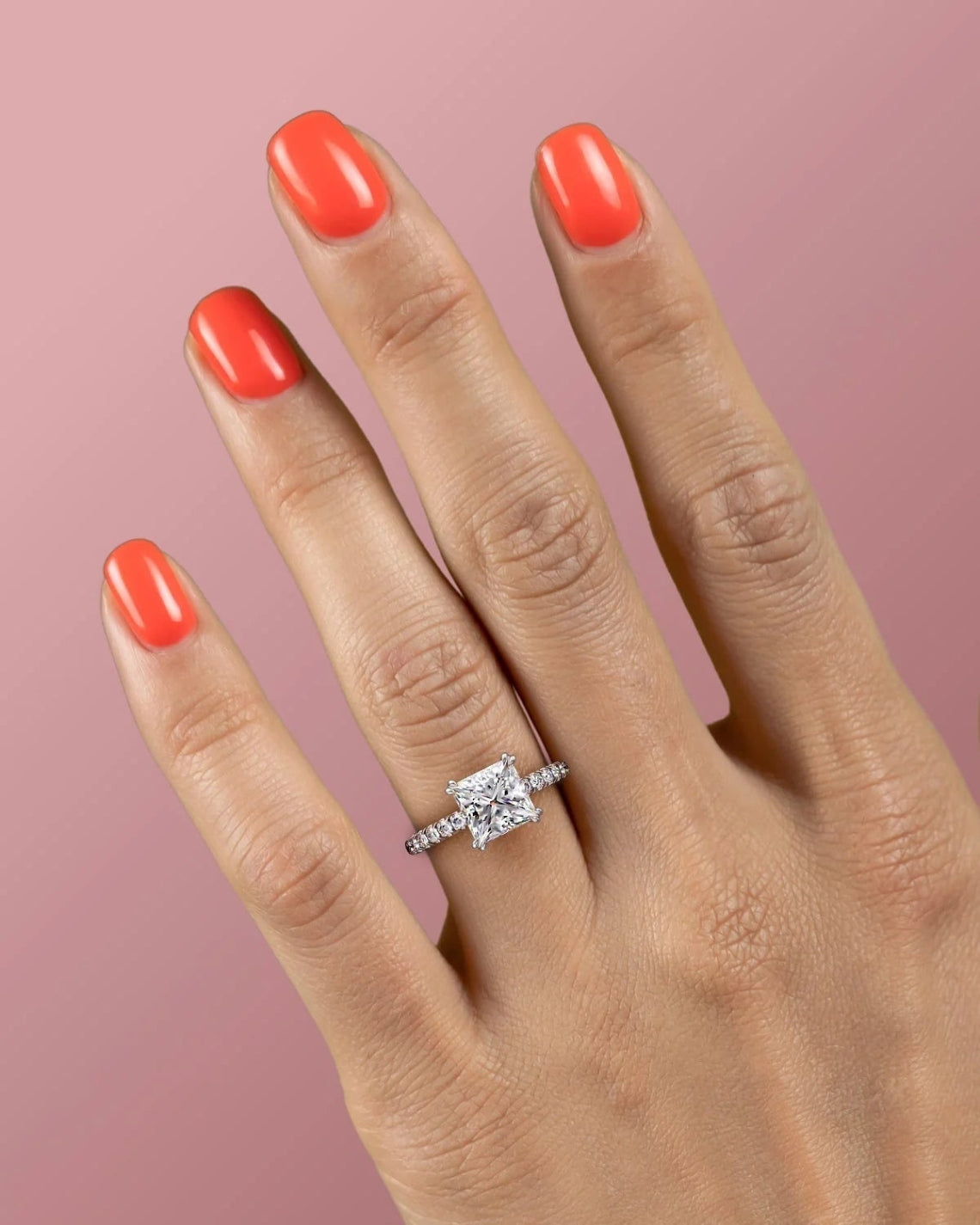 1.0 - 3.0 CT Princess Cut  Lab Grown Diamond Unique Hidden Halo & Pave Style Engagement Ring