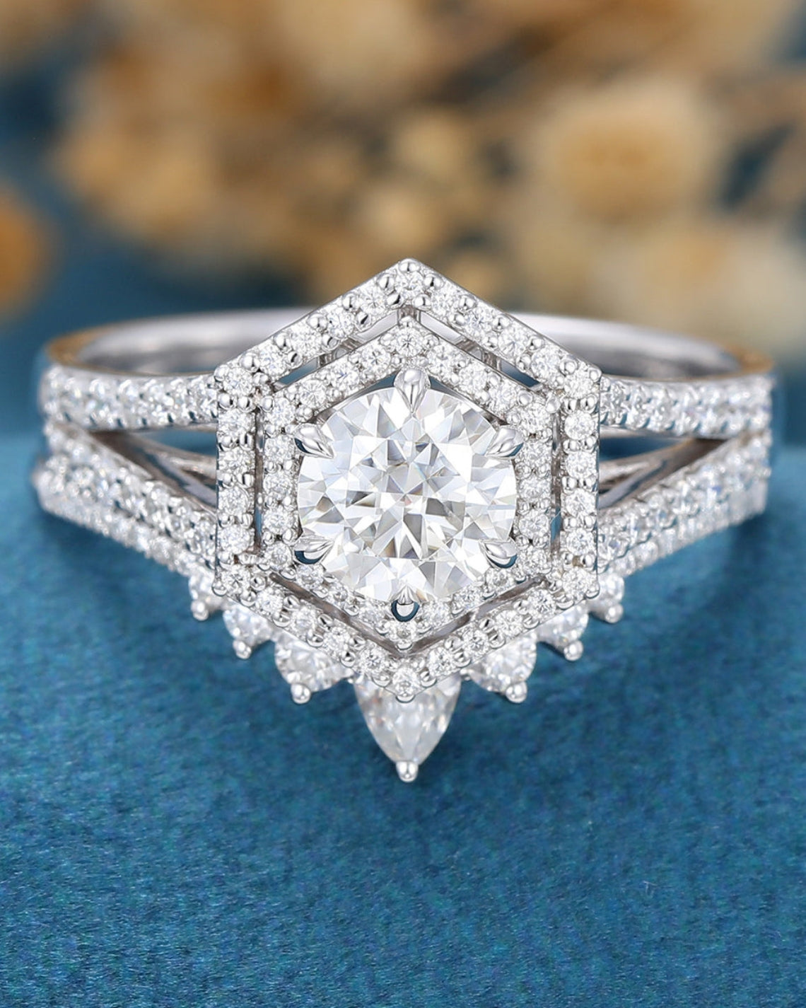 0.68 CT Round Shaped Moissanite Double Halo Bridal Set - Camila Brown