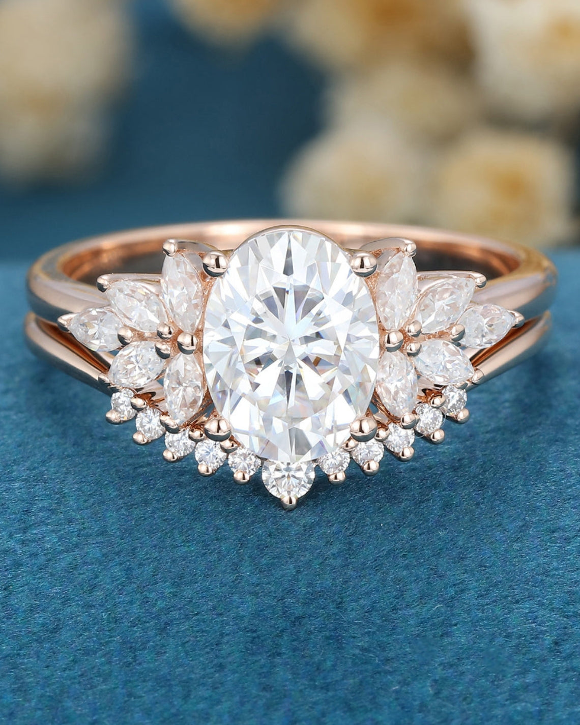 1.33 CT Oval Shaped Moissanite Cluster Bridal Set - Camila Brown