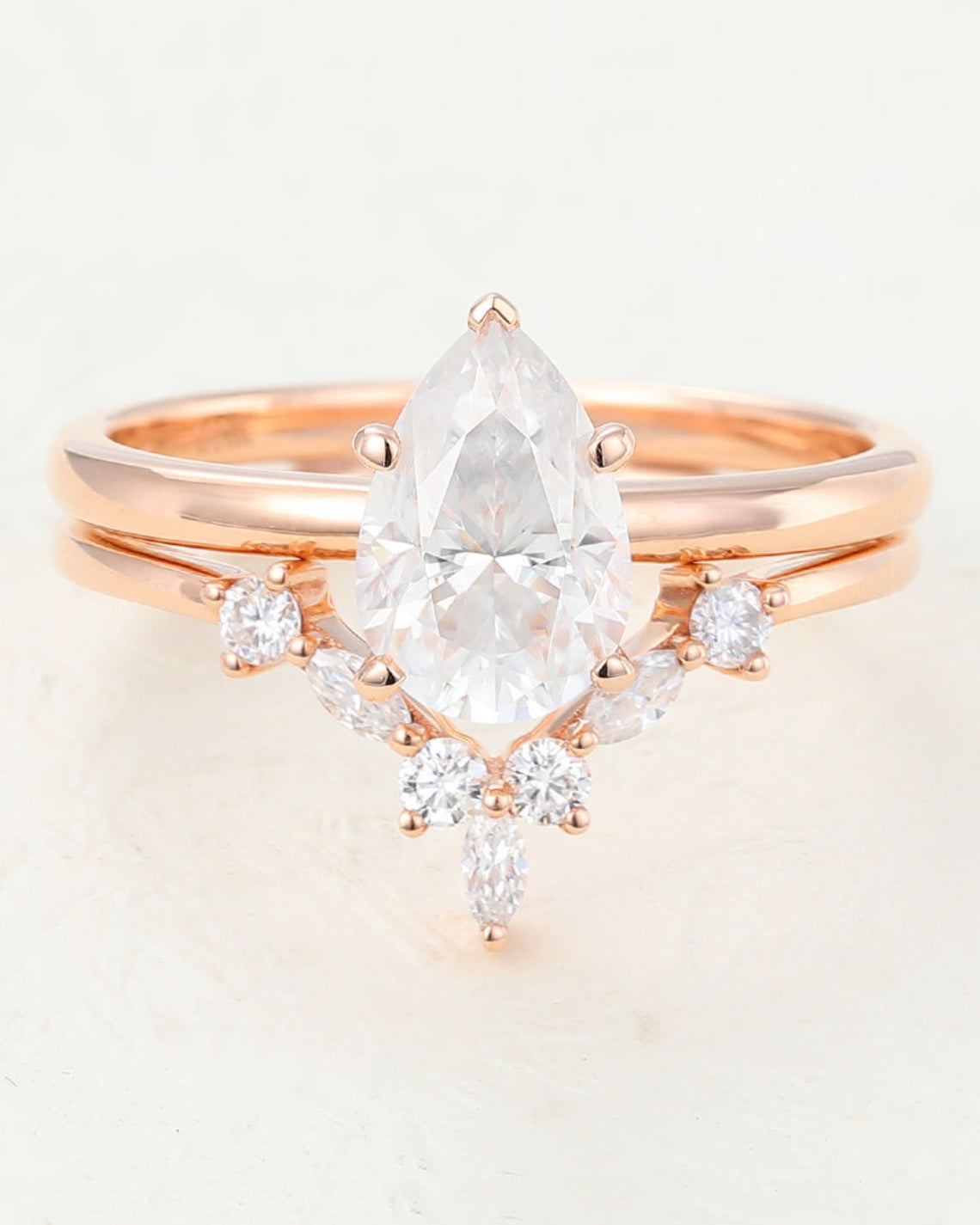 1.50 CT Pear Moissanite Solitaire Bridal Ring Set - Camila Brown