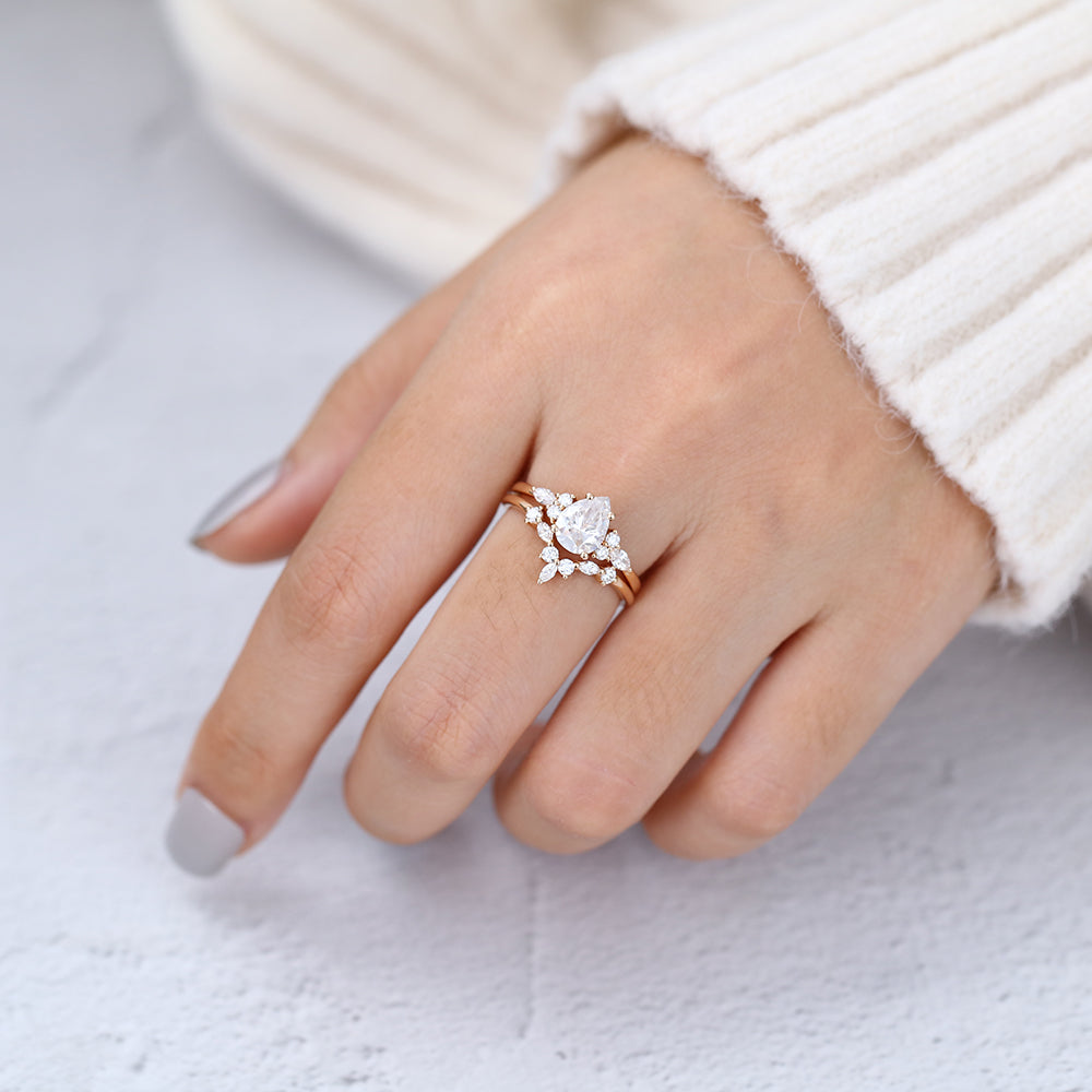 1.20 CT Pear Moissanite Cluster Bridal Ring Set - Camila Brown