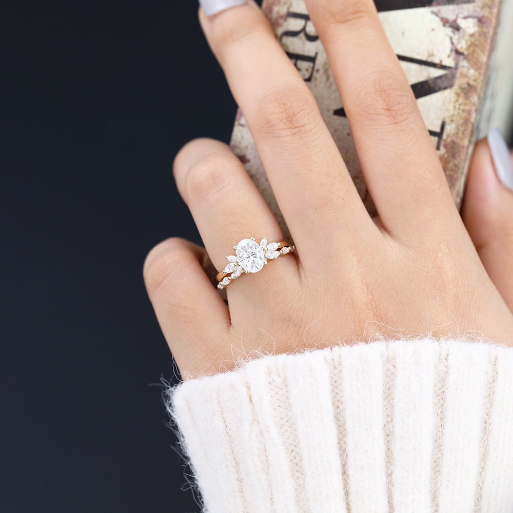 1.33 CT Oval Moissanite Cluster Bridal Ring Set - Camila Brown