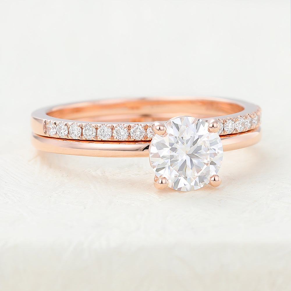 0.68 CT Round Moissanite Solitaire Bridal Ring Set - Camila Brown