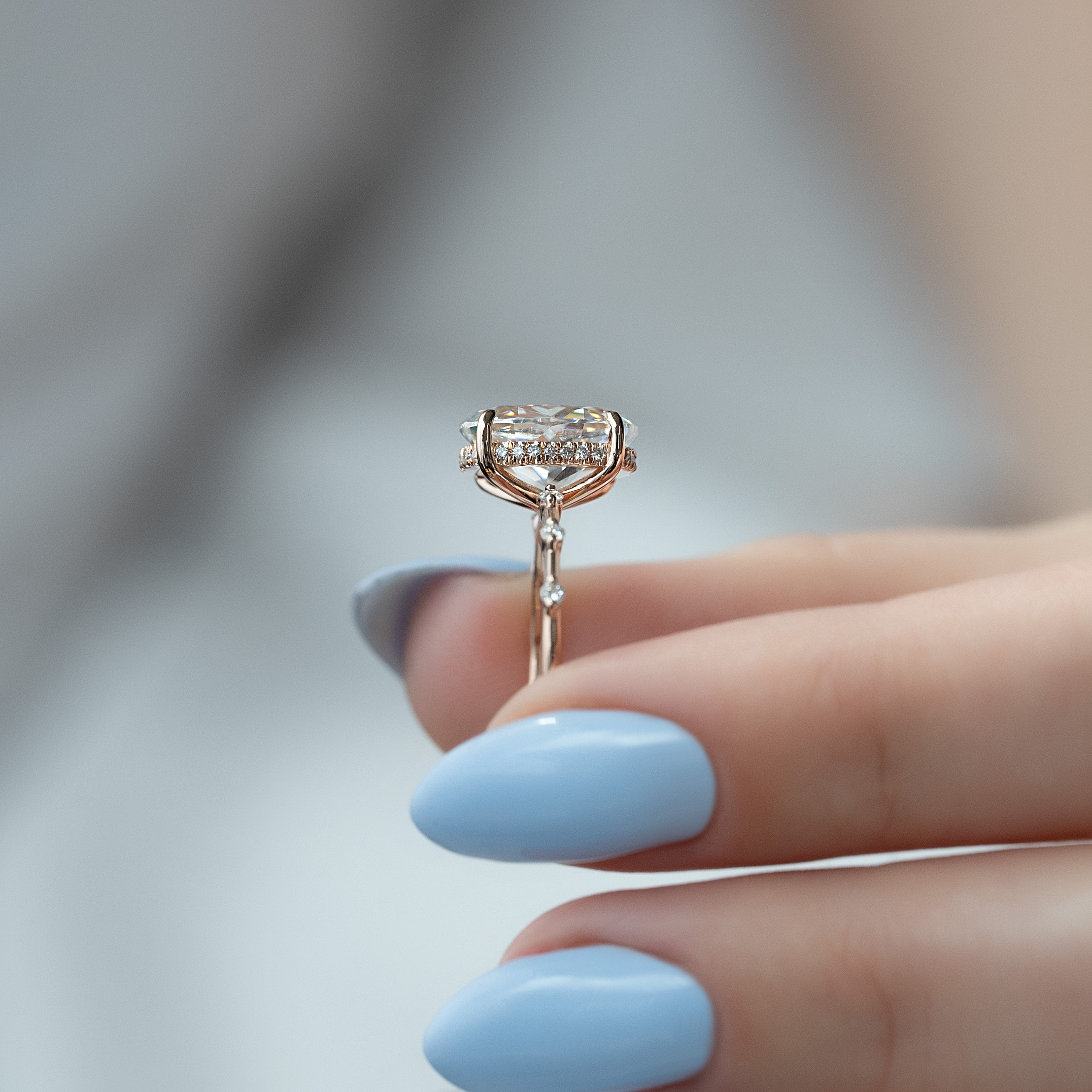 2.0 -4.0 CT Oval Cut Lab Grown Diamond Dainty Engagement Ring