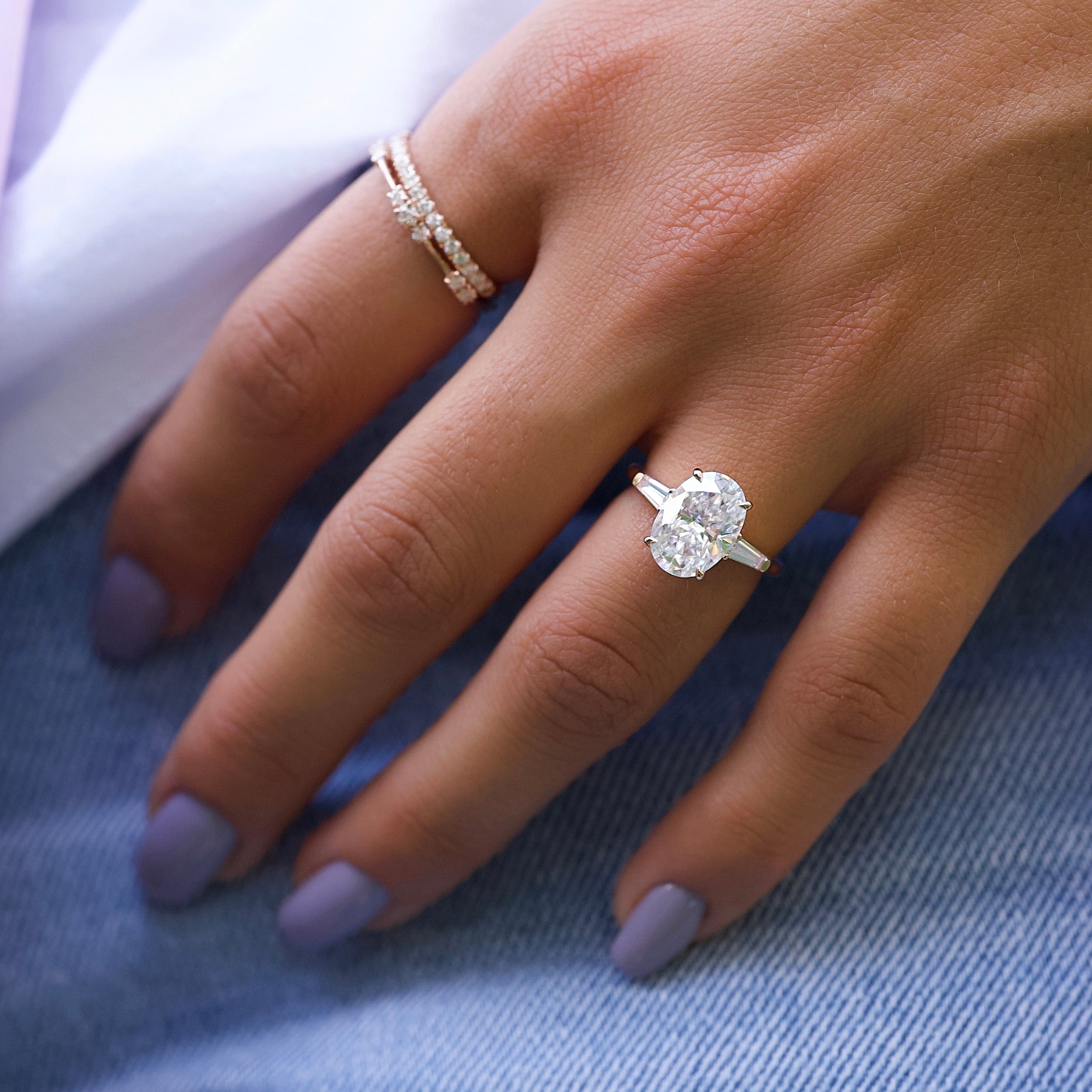 1.50 -3.50 CT Oval Cut CVD Diamond Three Stone Style Engagement Ring