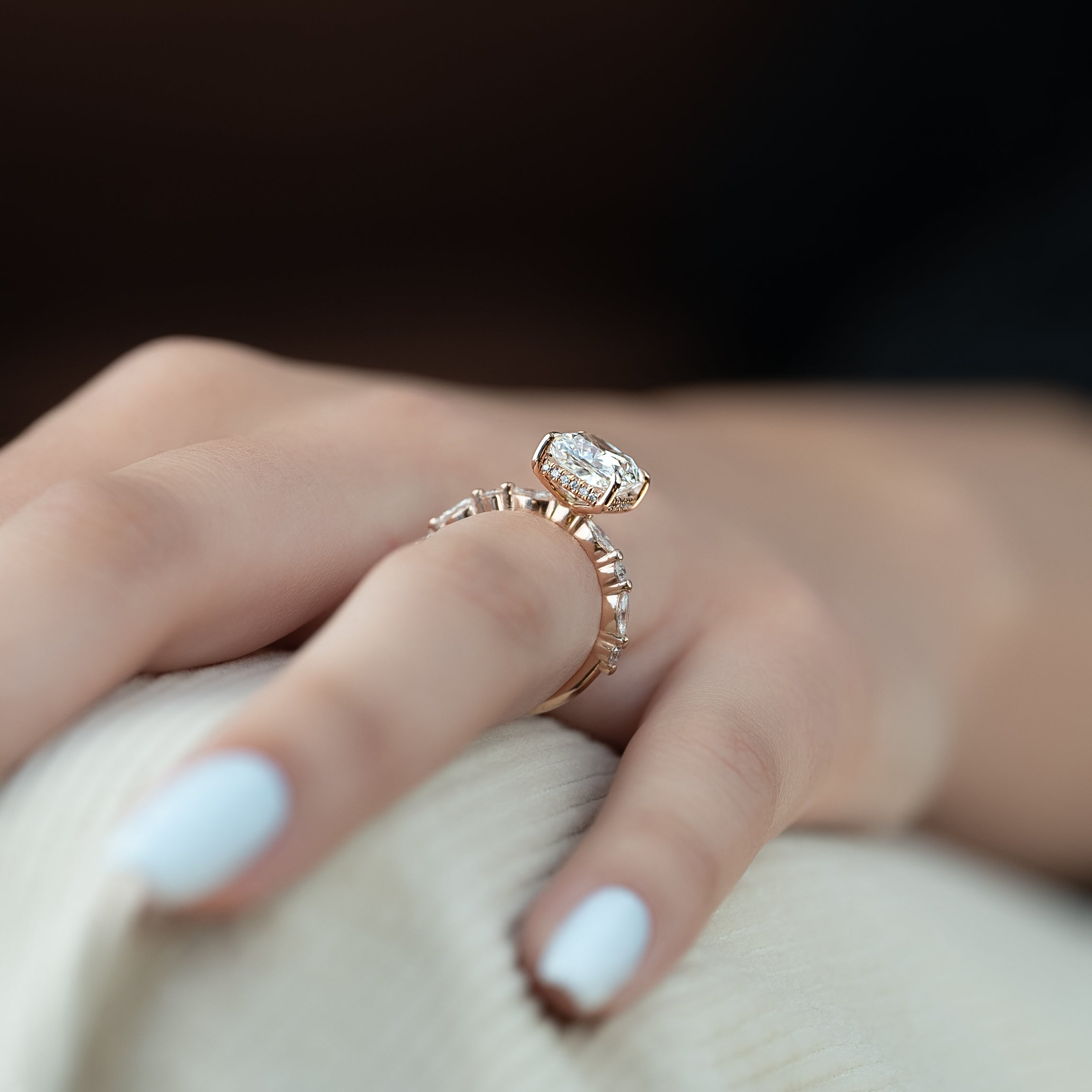 2.0 - 4.0 CT Cushion Cut Lab Grown Diamond Hidden Halo & Pave Engagement Ring