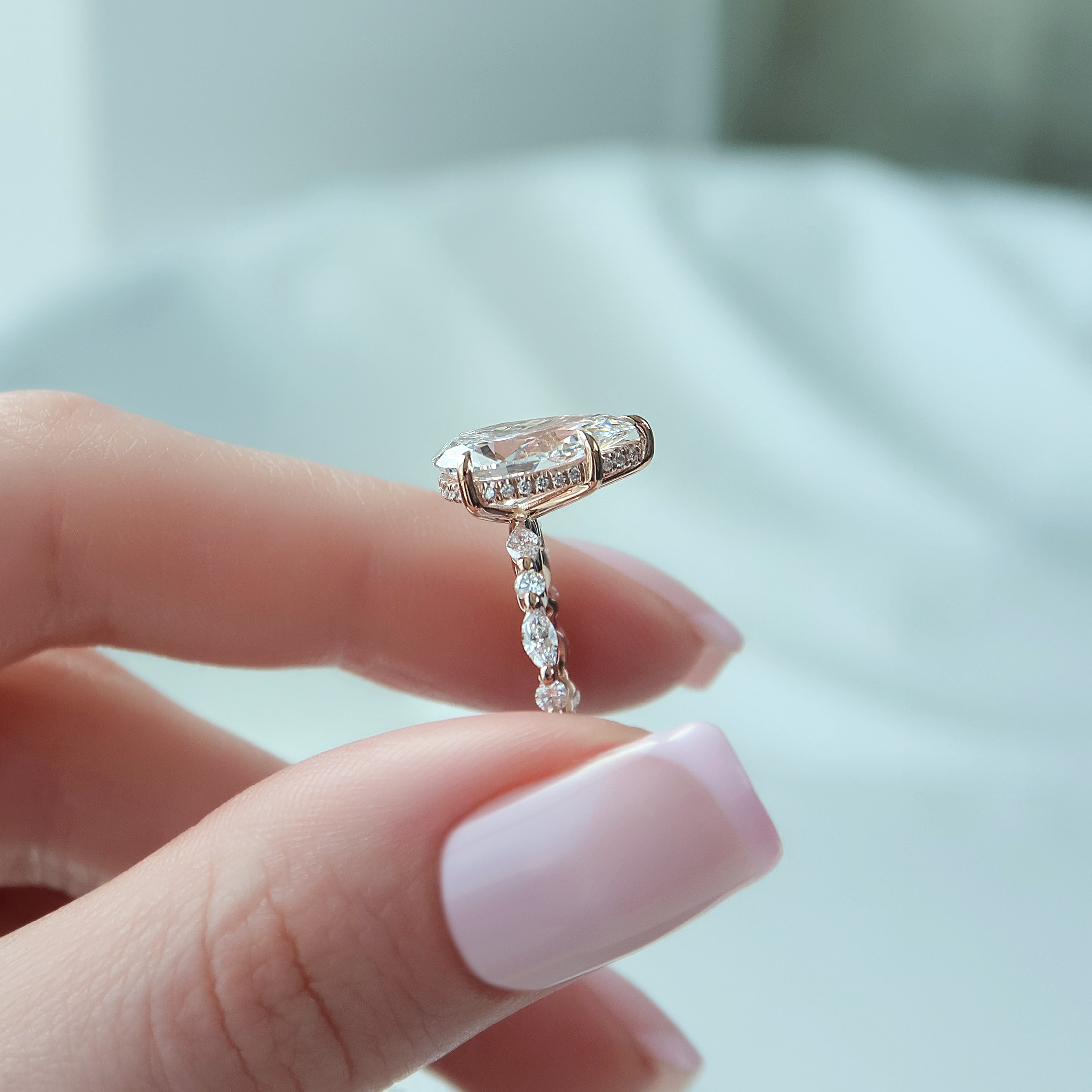 1.50 - 3.50 CT Pear Cut Lab Grown Diamond Hidden Halo & Pave Engagement Ring