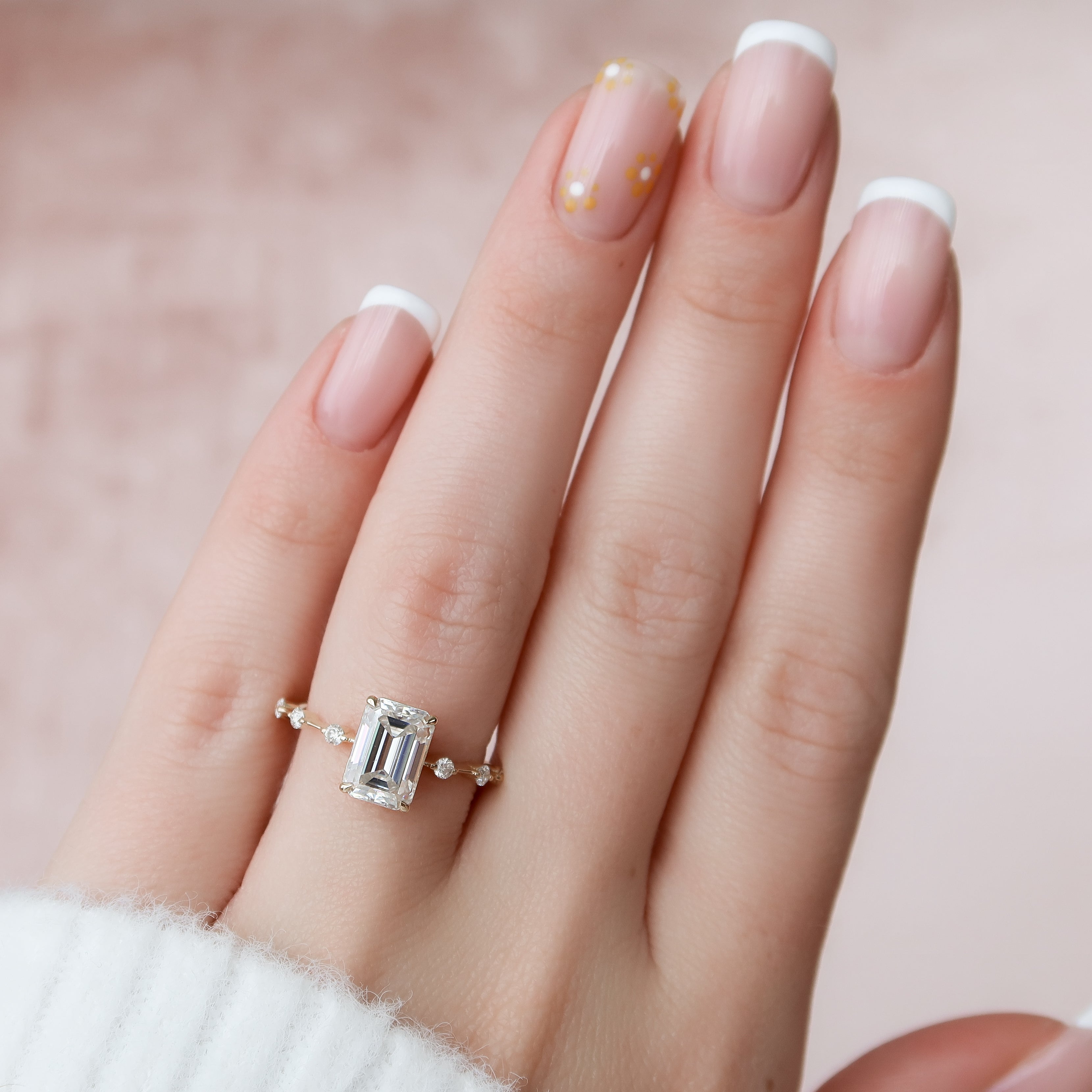 1.50 - 3.50 CT Emerald Cut Lab Grown Diamond Dainty Pave Engagement Ring