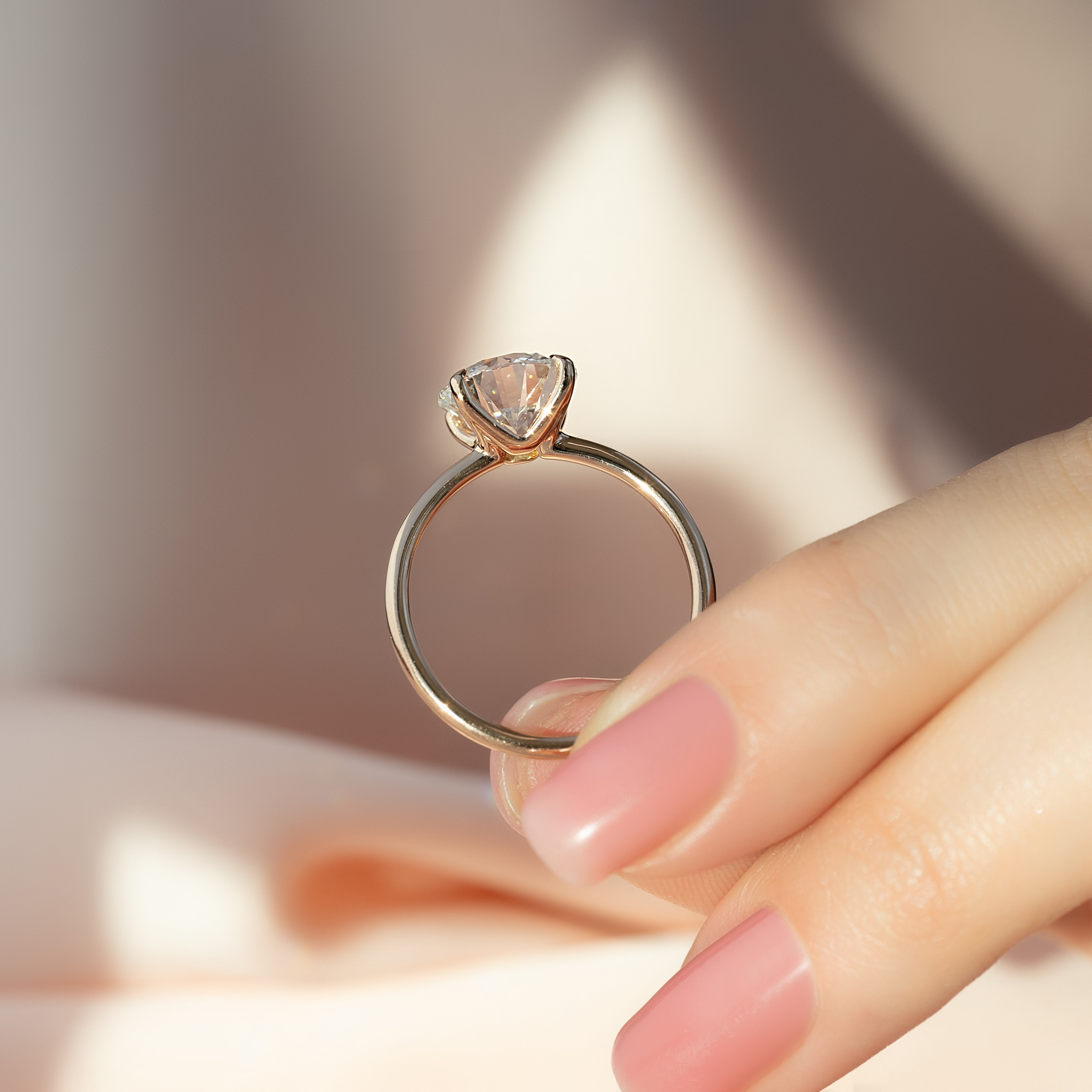 Round cut CVD diamond solitaire engagement ring in white gold setting