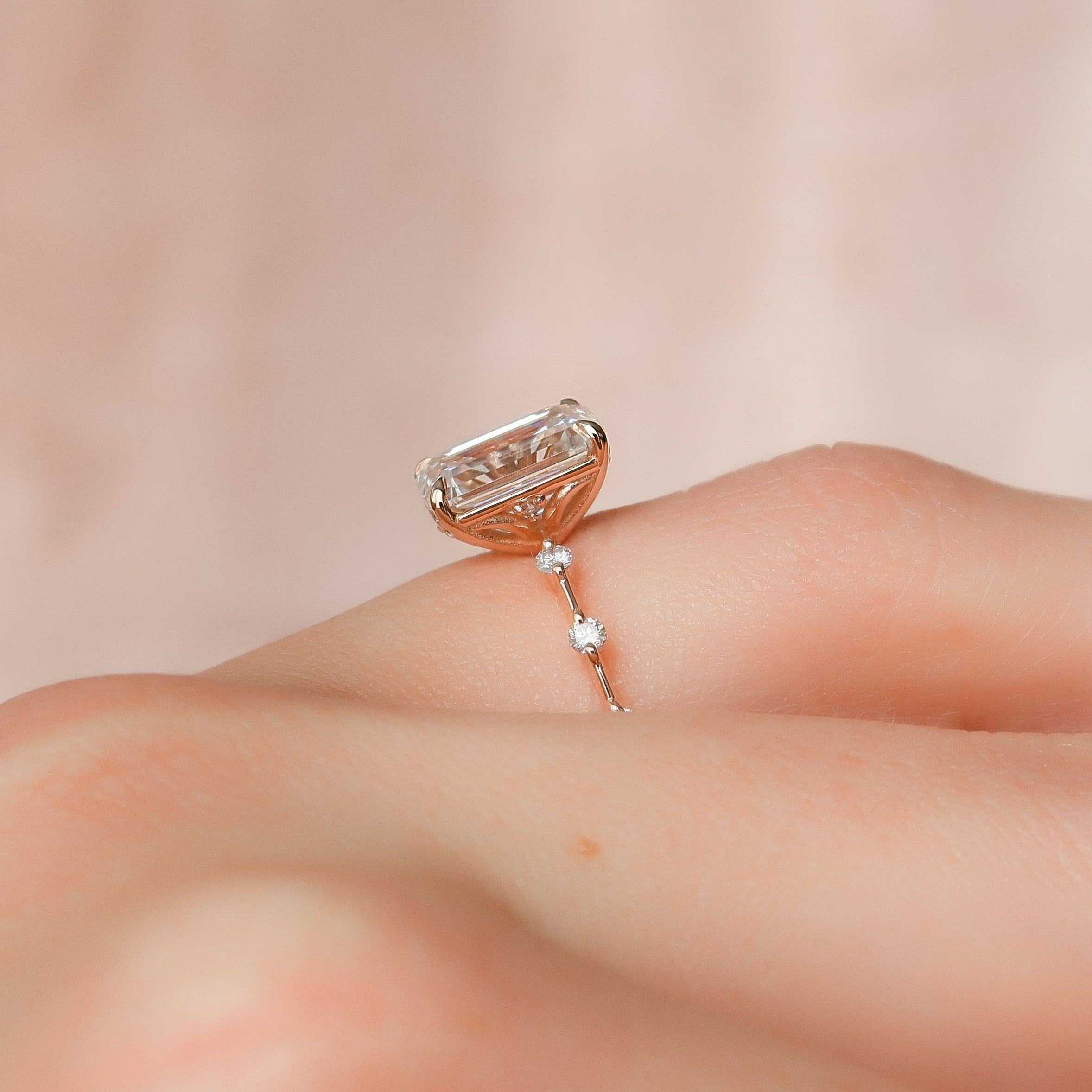 1.50 - 3.50 CT Emerald Cut Lab Grown Diamond Dainty Pave Engagement Ring