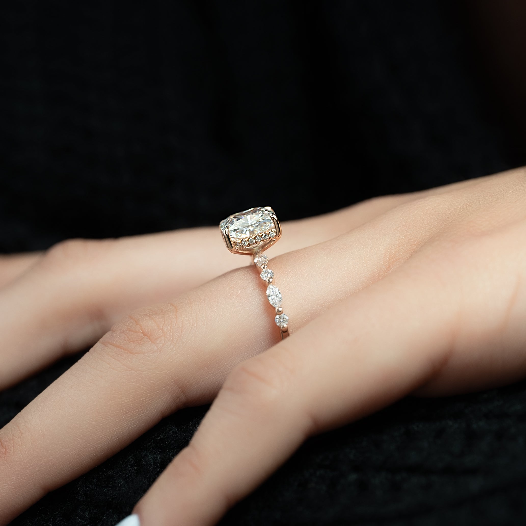 2.0 - 4.0 CT Cushion Cut Lab Grown Diamond Hidden Halo & Pave Engagement Ring