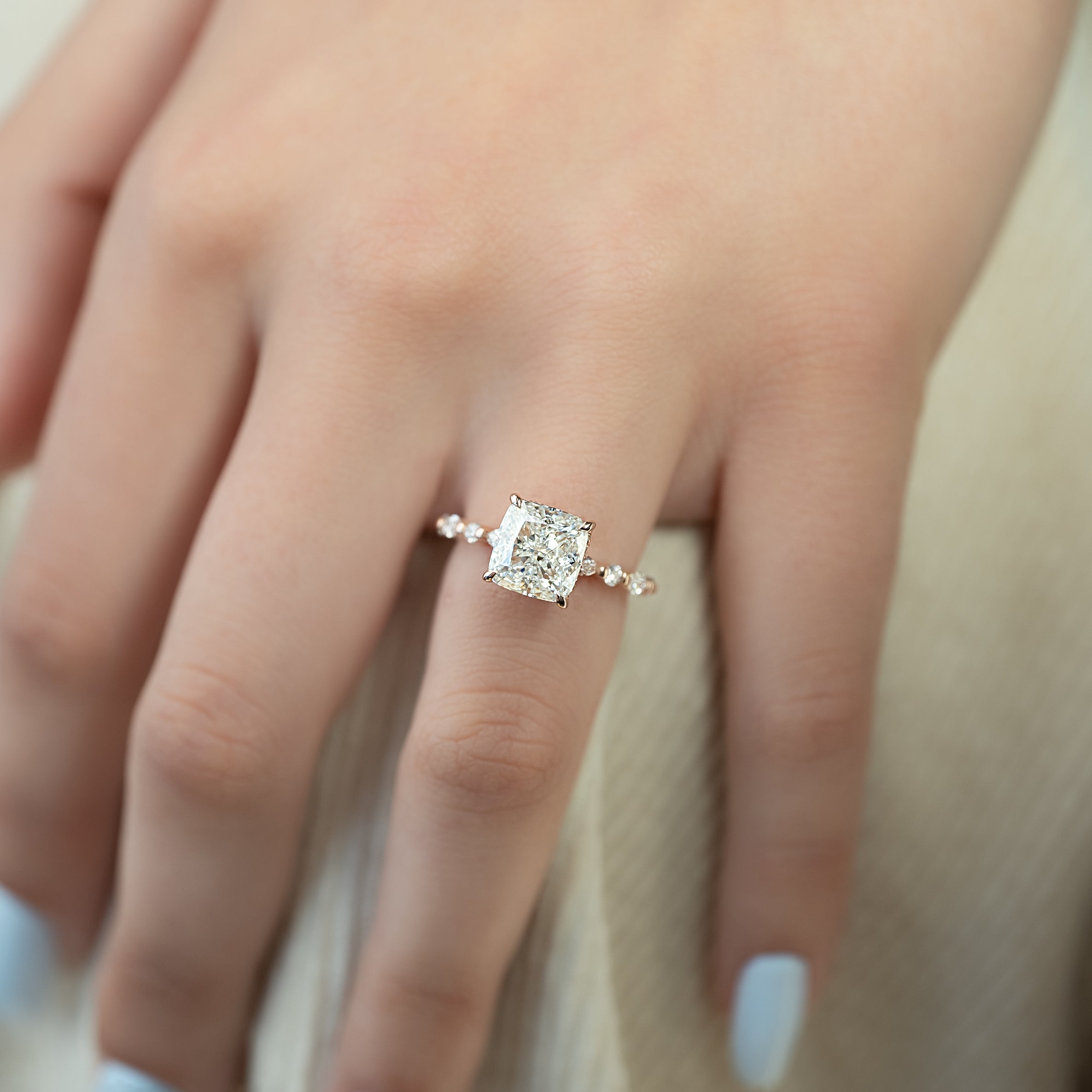 2.0 - 4.0 CT Cushion Cut Lab Grown Diamond Hidden Halo & Pave Engagement Ring