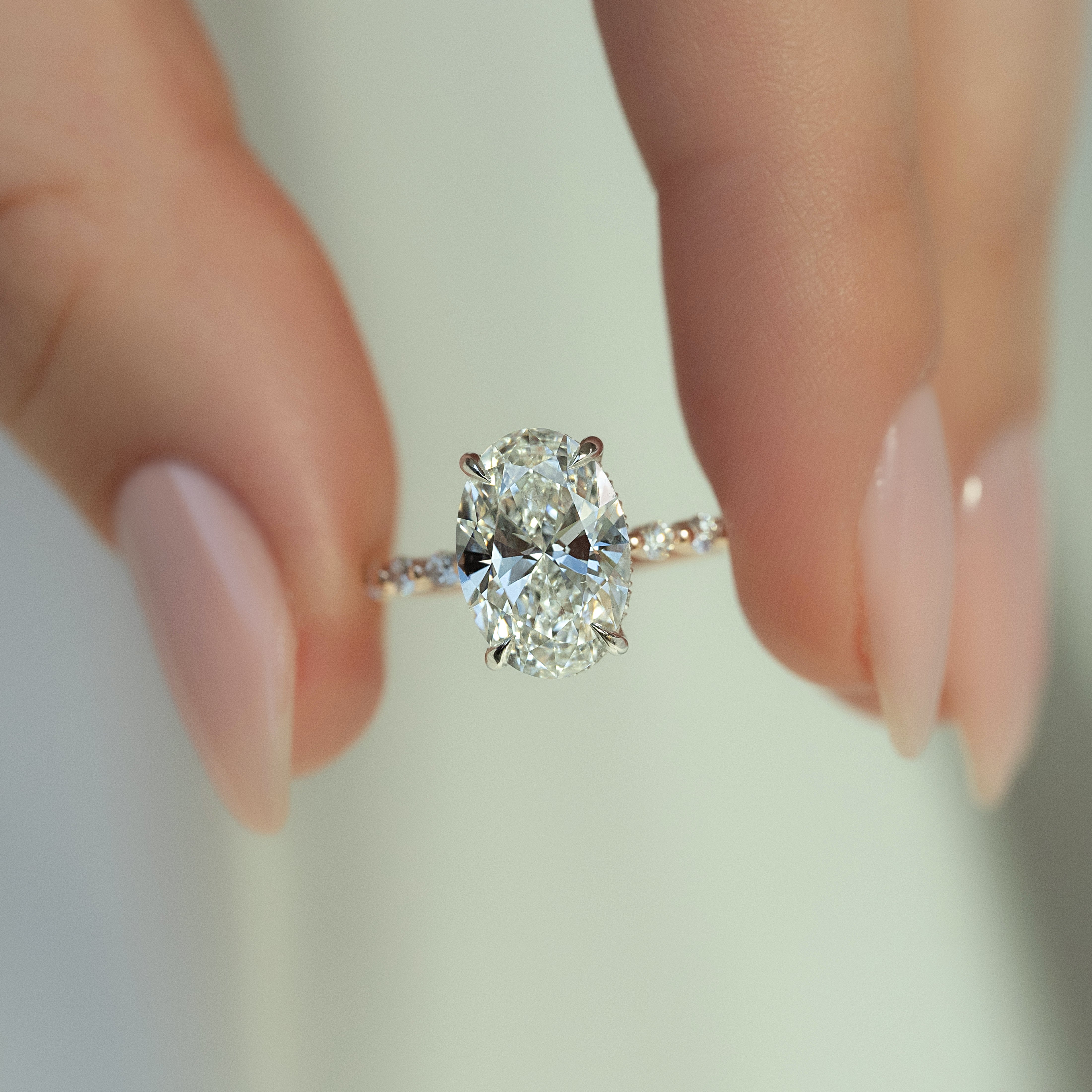 1.50 - 3.50 CT Oval Cut Lab Grown Diamond Hidden Halo & Pave Engagement Ring
