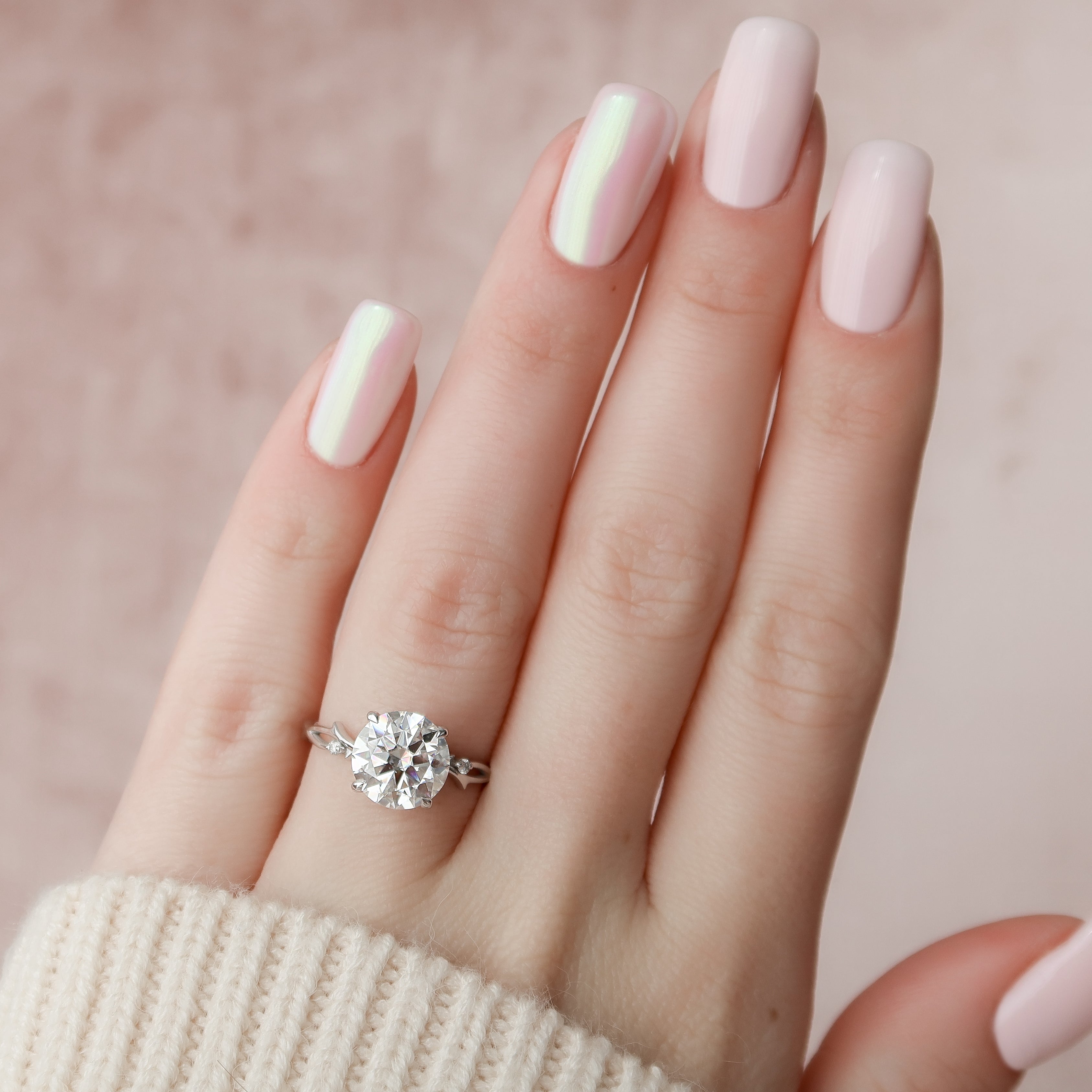 1.50 - 3.0 CT Round Cut Lab Grown Diamond Twig Setting Engagement Ring