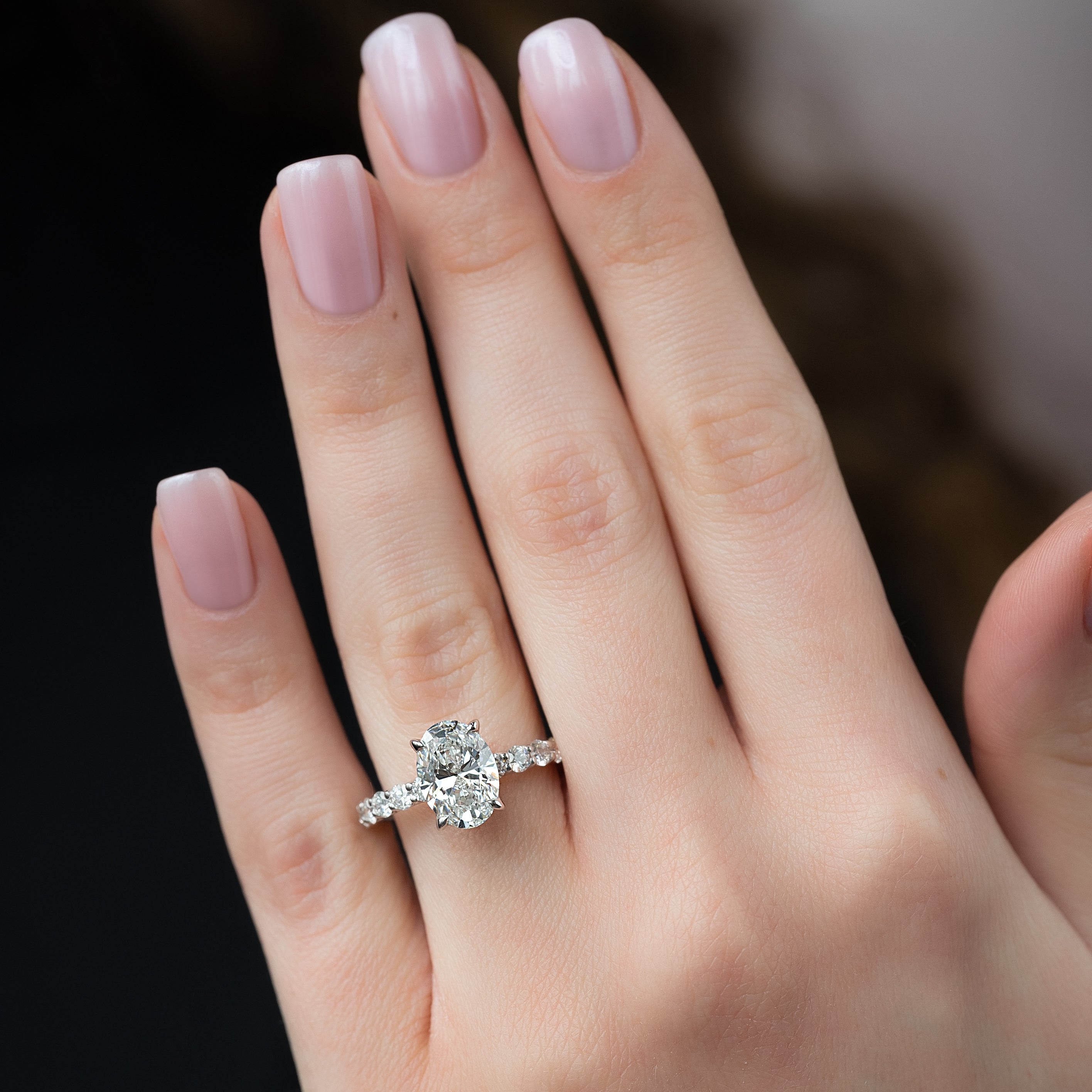 2.0 - 4.0 CT Oval Cut CVD Diamond Hidden Halo & pave Engagement Ring