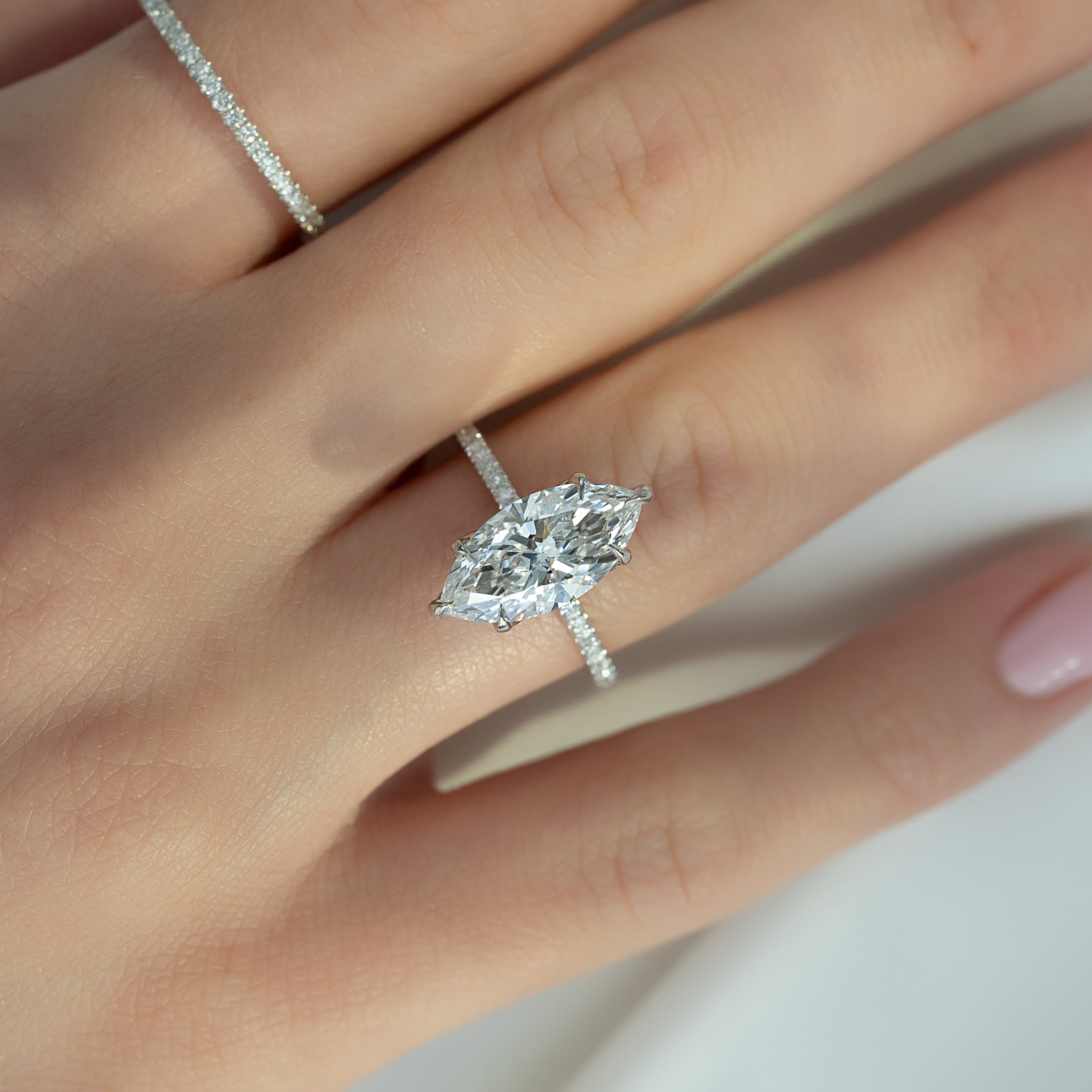 2.0 - 4.0 Carats Marquise shaped  Lab Grown Diamond Pave Style Engagement Ring