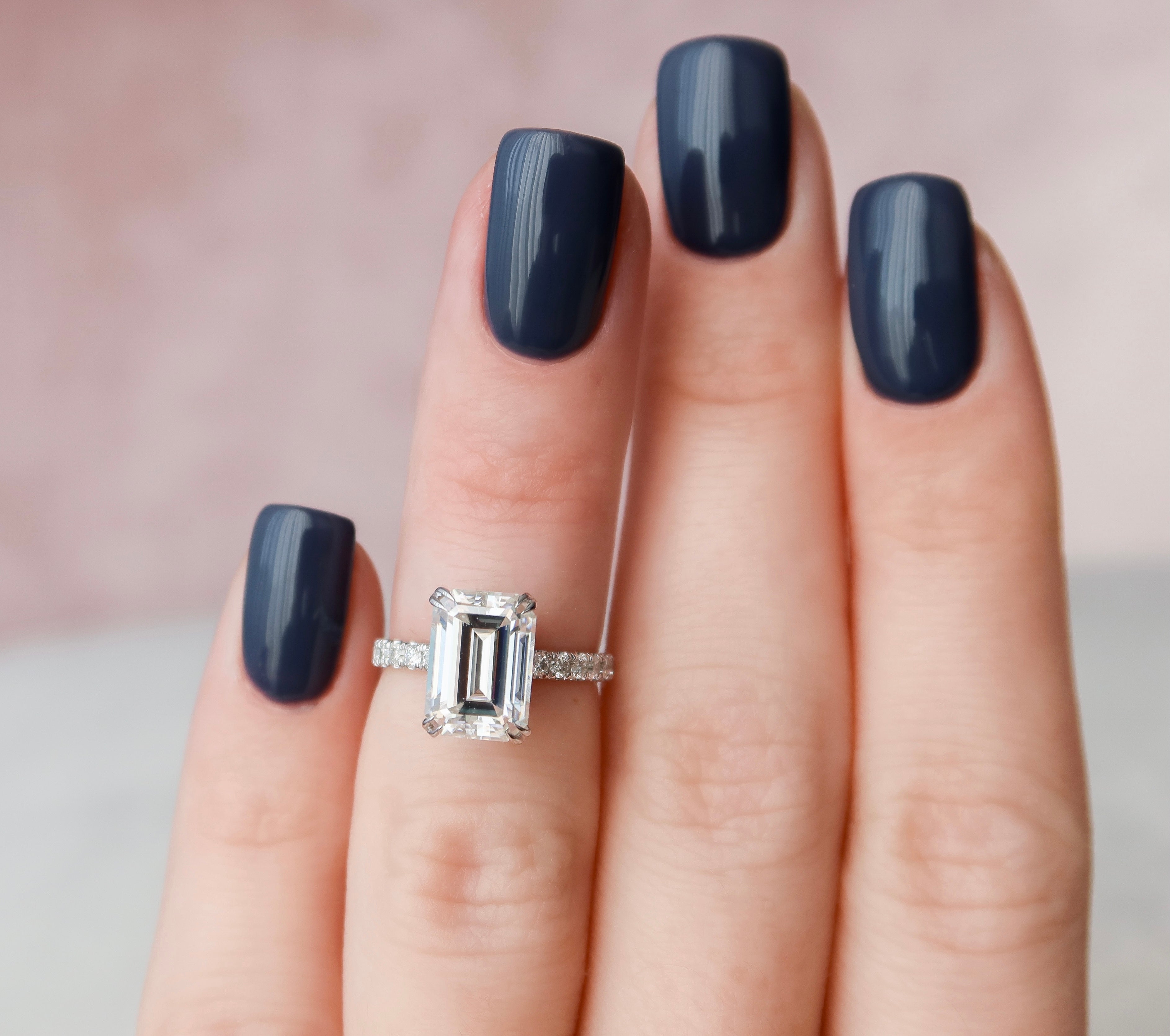 2.0 - 4.0 CT Emerald Cut  Lab Grown Diamond Hidden Halo & Pave Engagement Ring