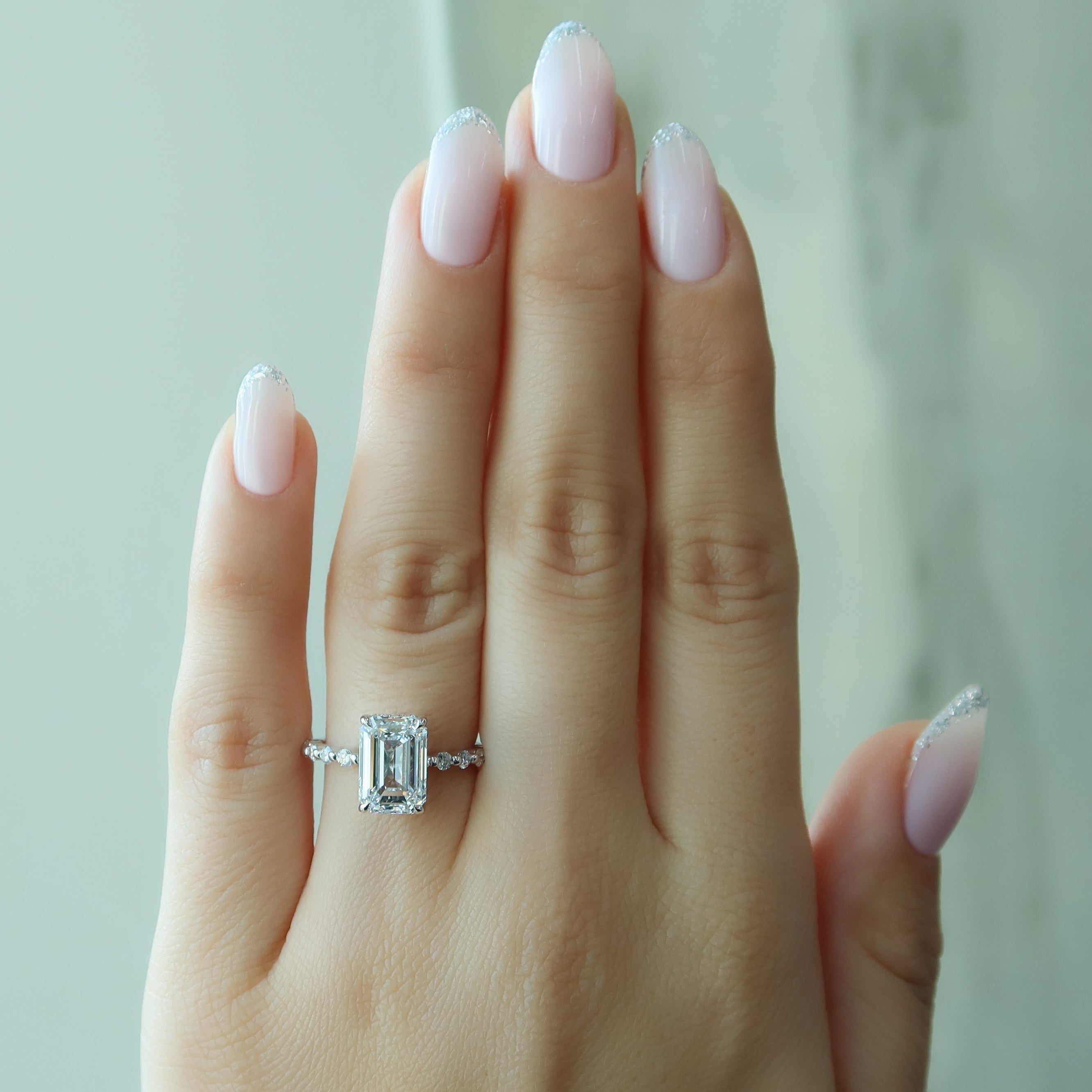 2.0- 4.0 CT Emerald Cut  Lab Grown Diamond Hidden Halo & Pave Engagement Ring