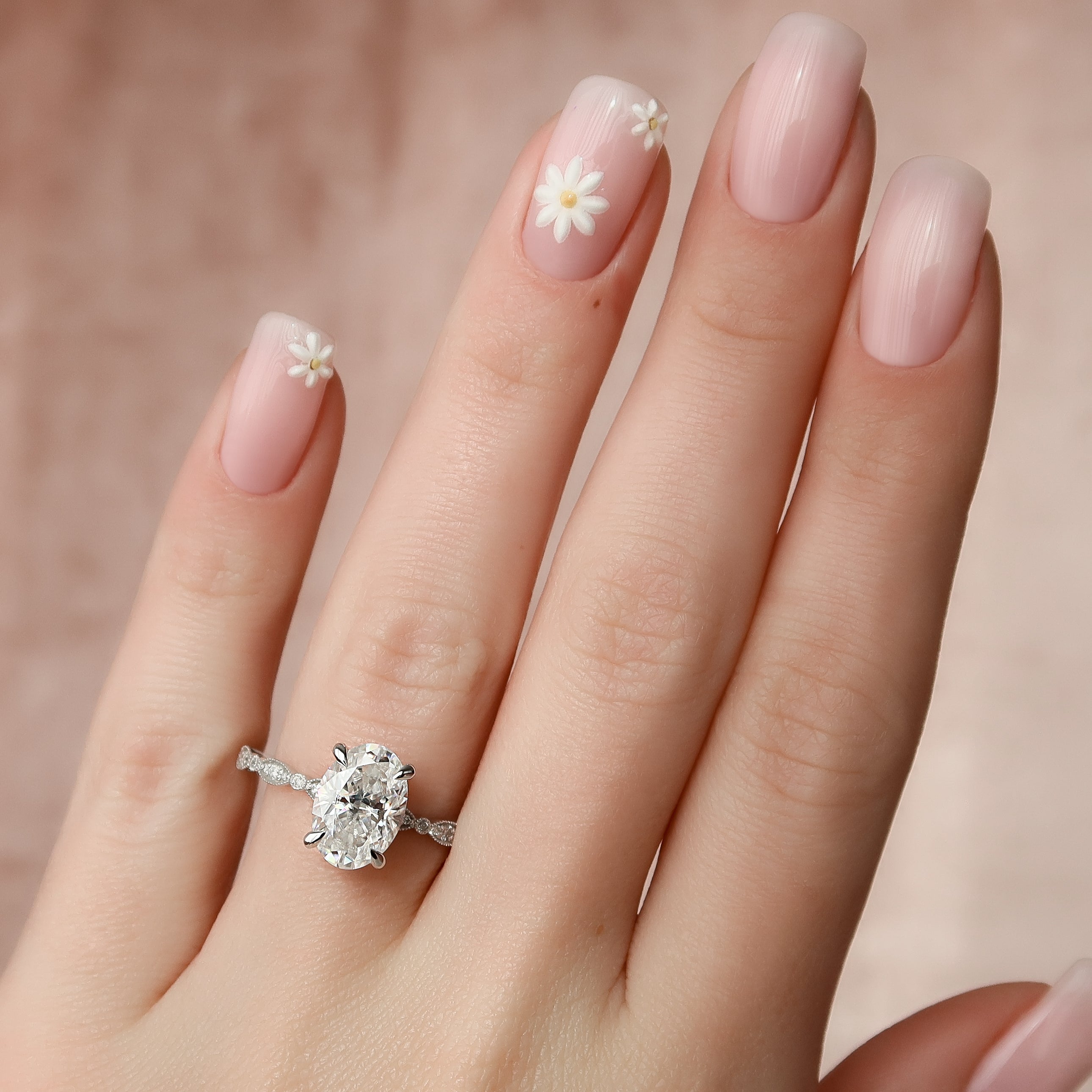 2.0 -4.0 CT Oval Cut Lab Grown Diamond Pave Engagement Ring