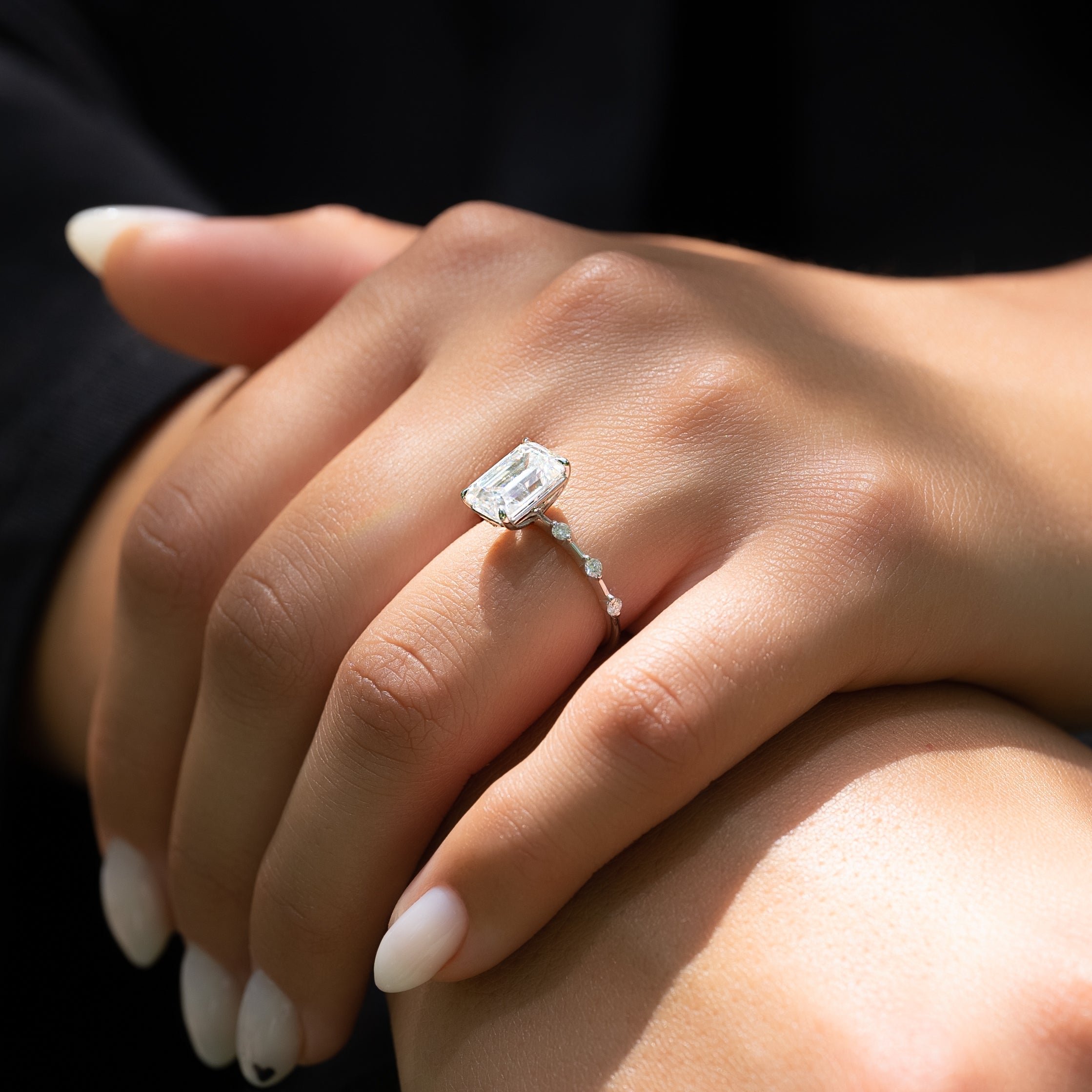 1.50 - 3.50 CT Emerald Cut Lab Grown Diamond Dainty Pave Engagement Ring