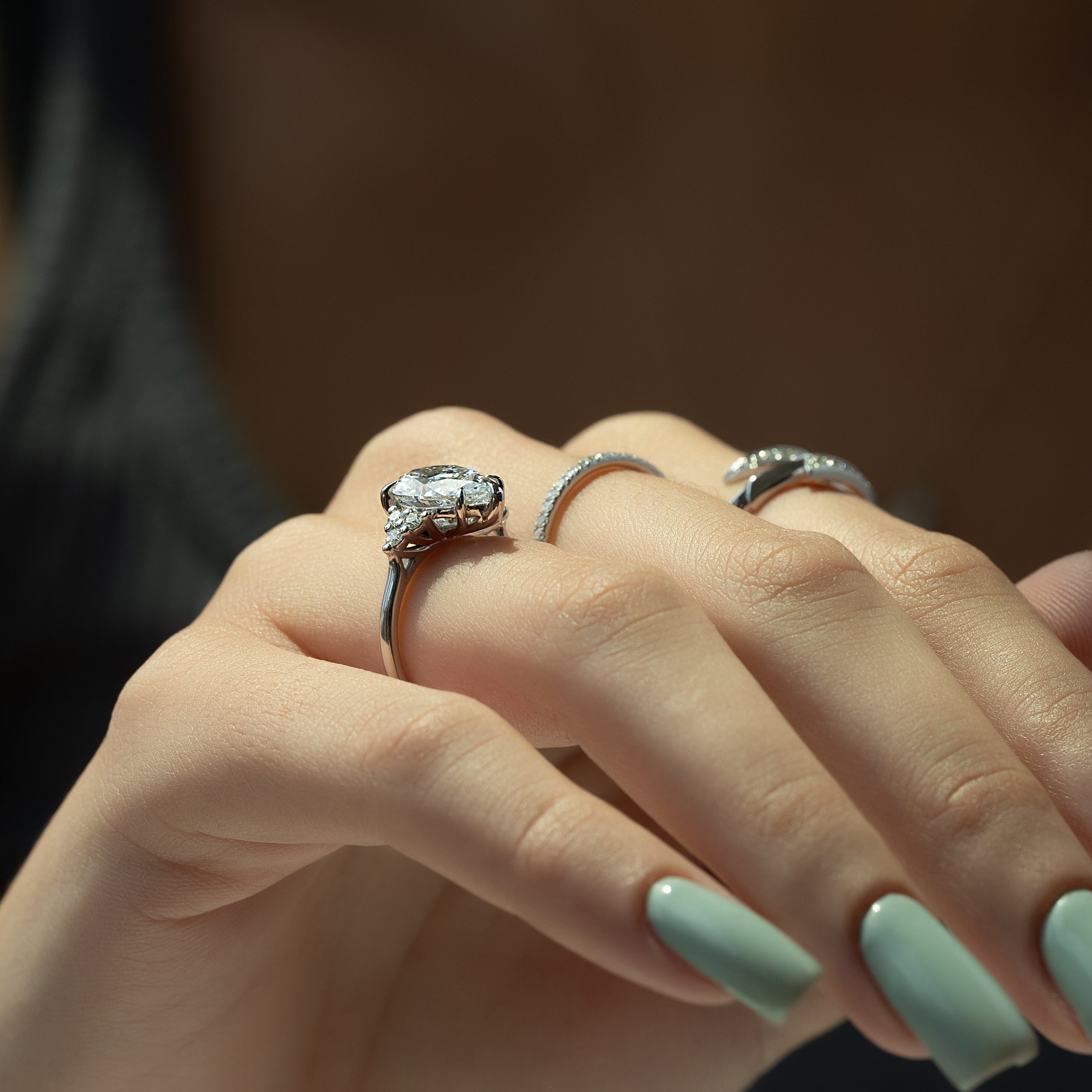 1.0 - 3.0 CT Pear Cut CVD Diamond Cluster Engagement Ring