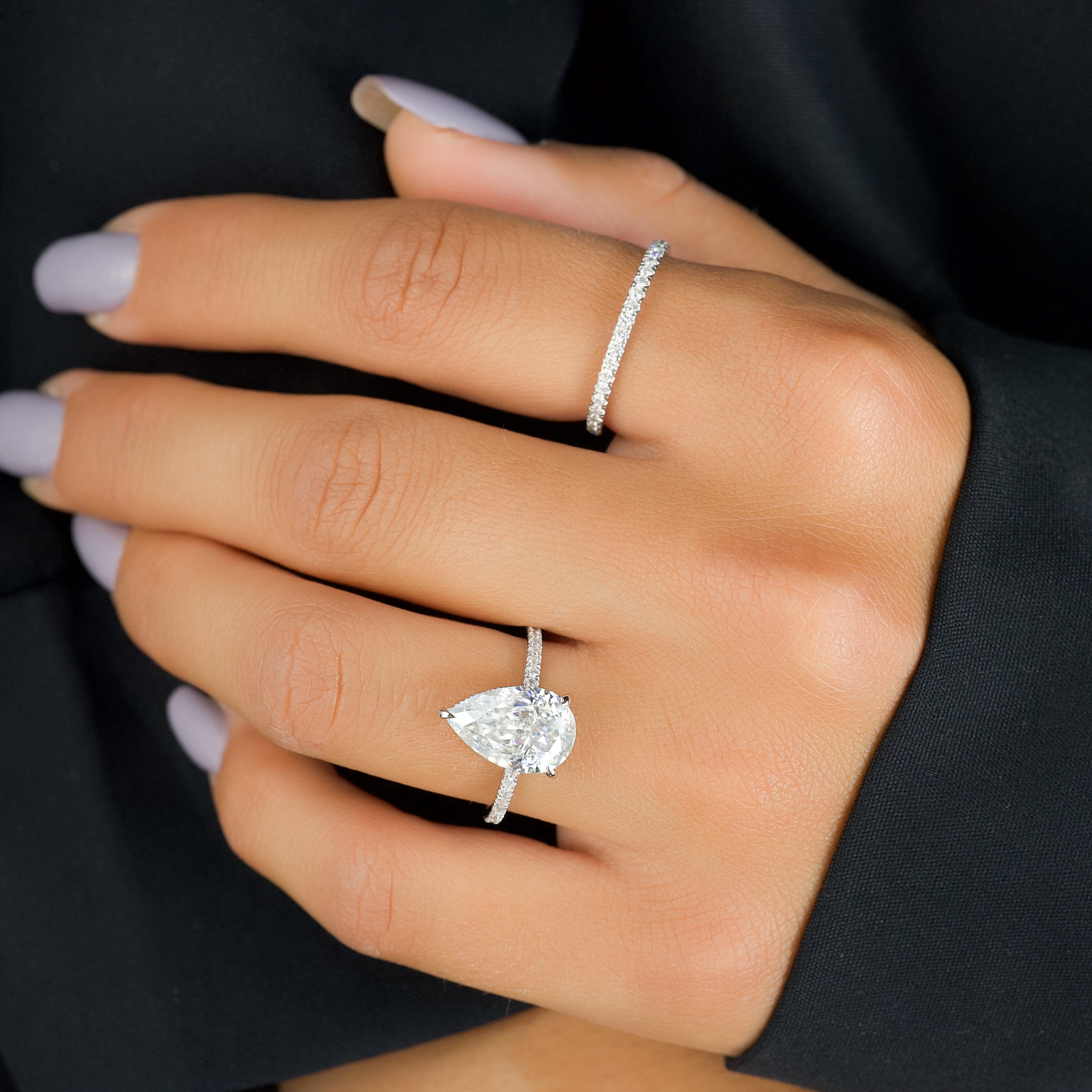 2.0 - 4.0 CT Pear Cut Lab Grown Diamond Hidden Halo & Pave Engagement Ring