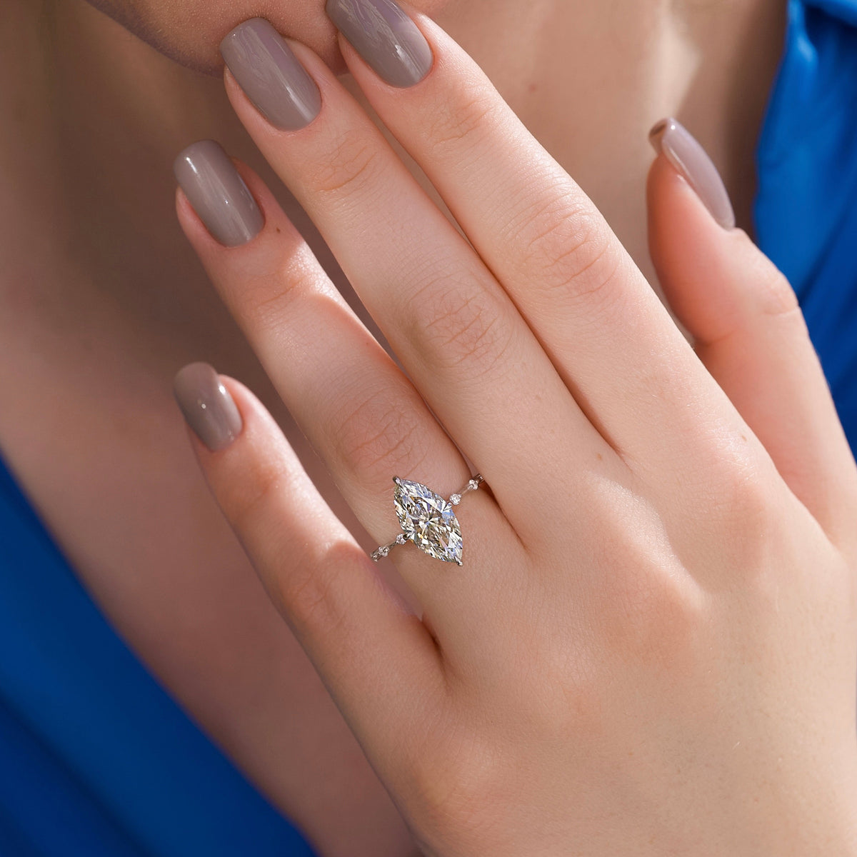 Marquise Cut CVD Diamond Dainty Engagement Ring