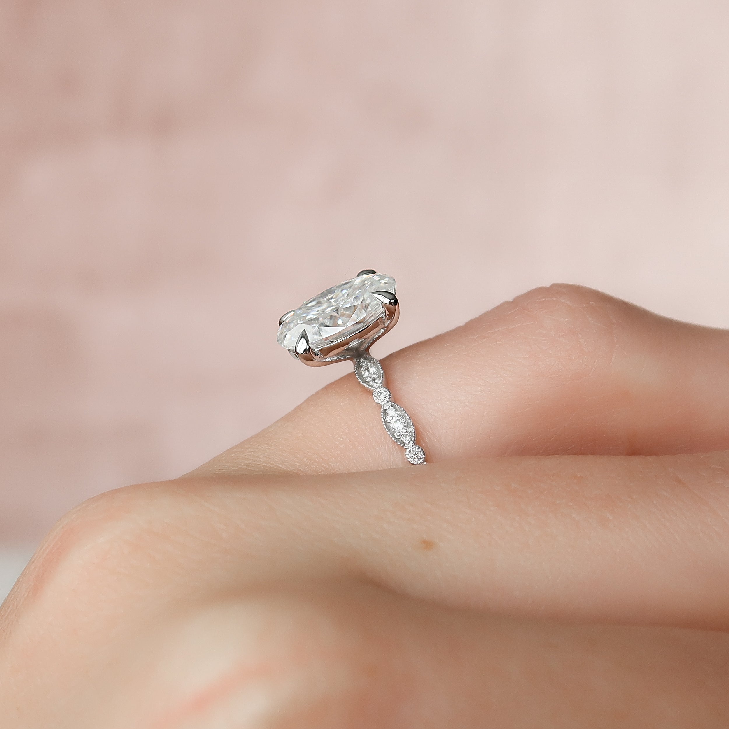 2.0 -4.0 CT Oval Cut Lab Grown Diamond Pave Engagement Ring