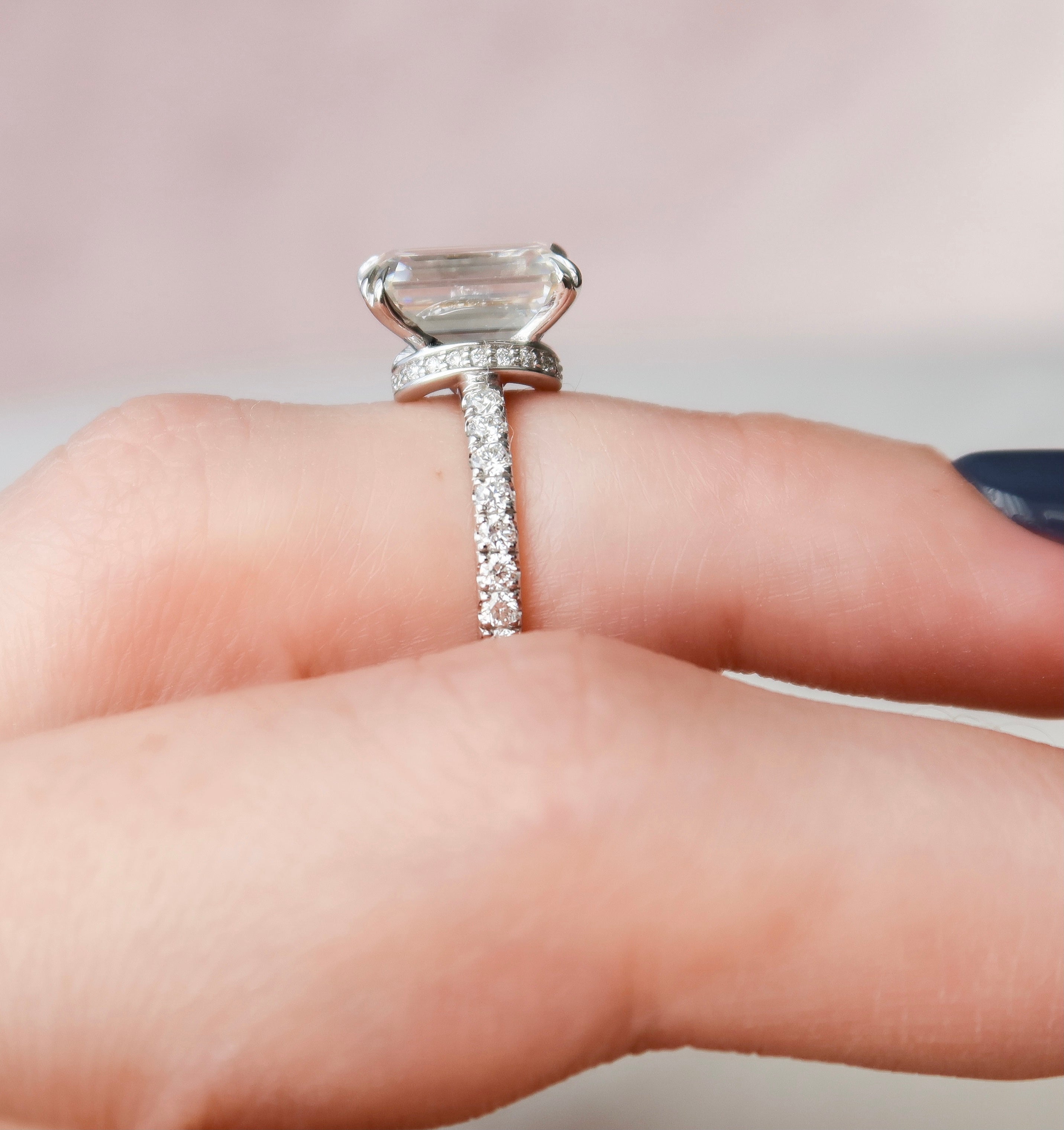 2.0 - 4.0 CT Emerald Cut  Lab Grown Diamond Hidden Halo & Pave Engagement Ring